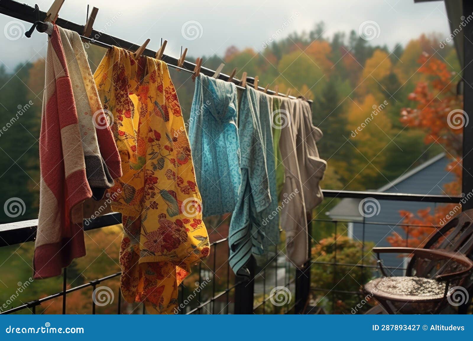 Raindrops on Clothes Drying after a Sudden Shower Stock Illustration