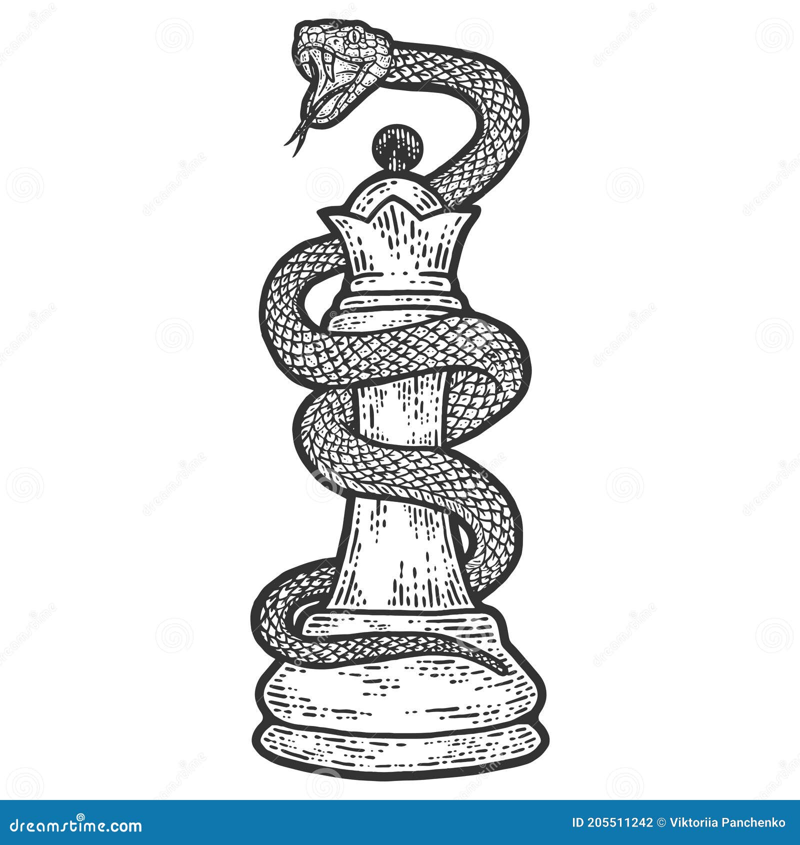 Rainha Da Peça De Xadrez Entrelaçada Com Uma Cobra. Ilustração Do