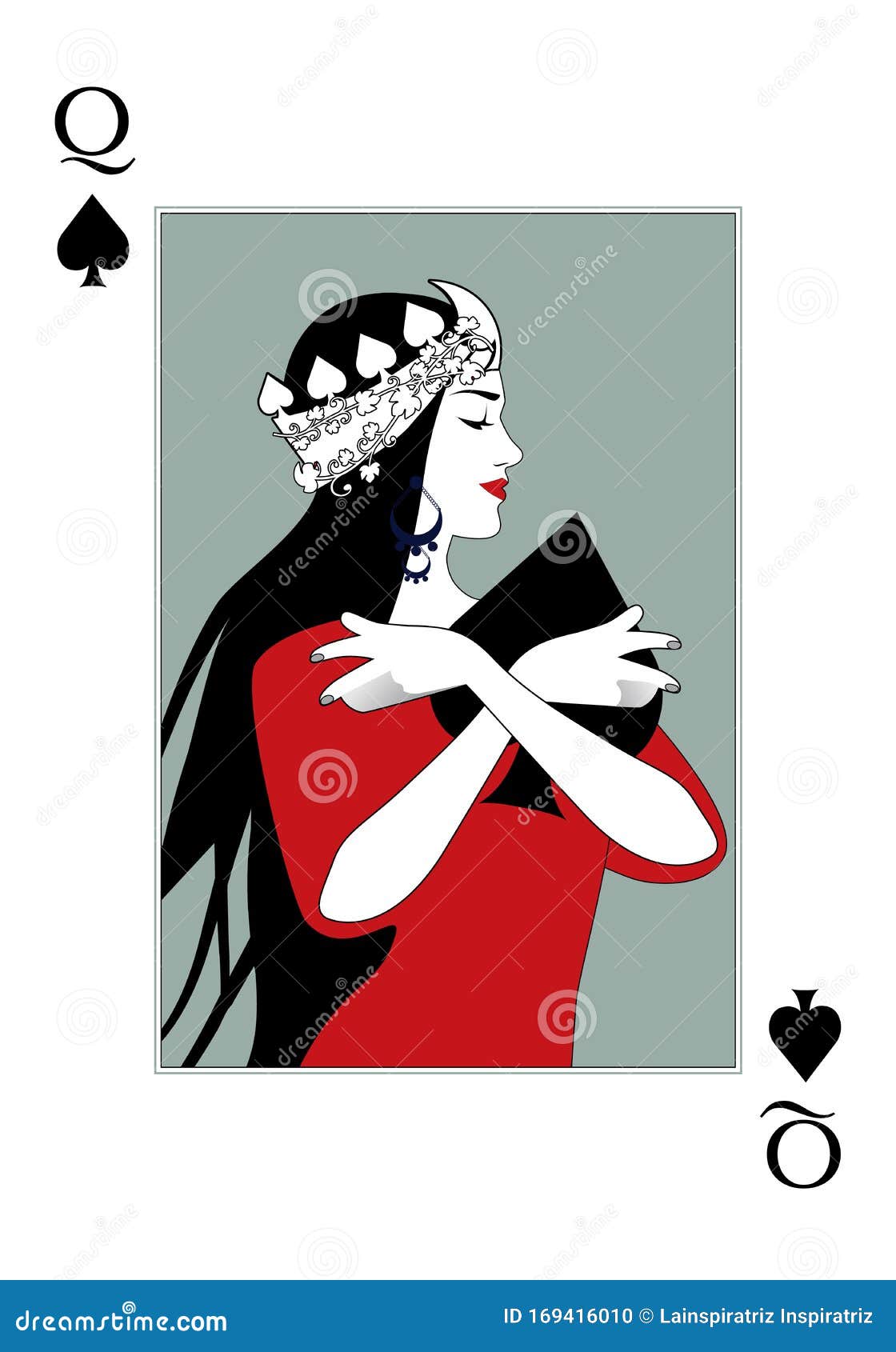 rainha com coroa e vestido vermelho. ilustração vetorial de cartas de jogar.  rainha das cartas de