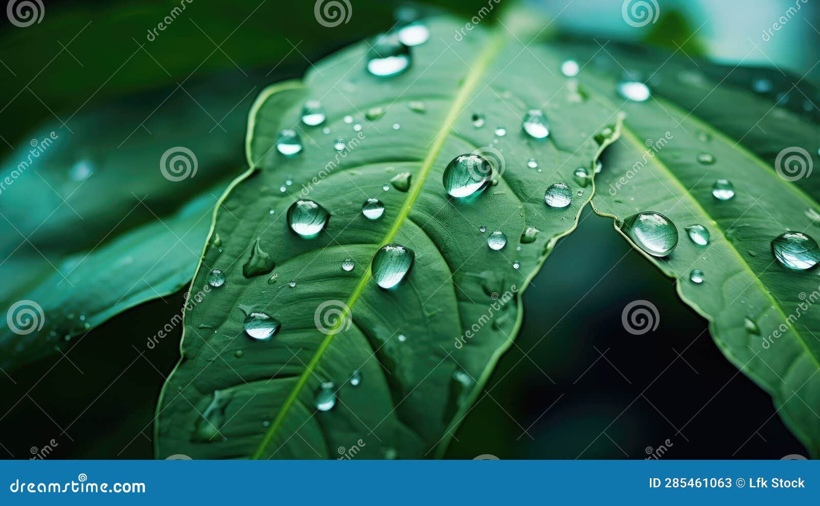 Rainwater Drops On Dark Green Leaves Macro Nature Background Stock Illustration Illustration