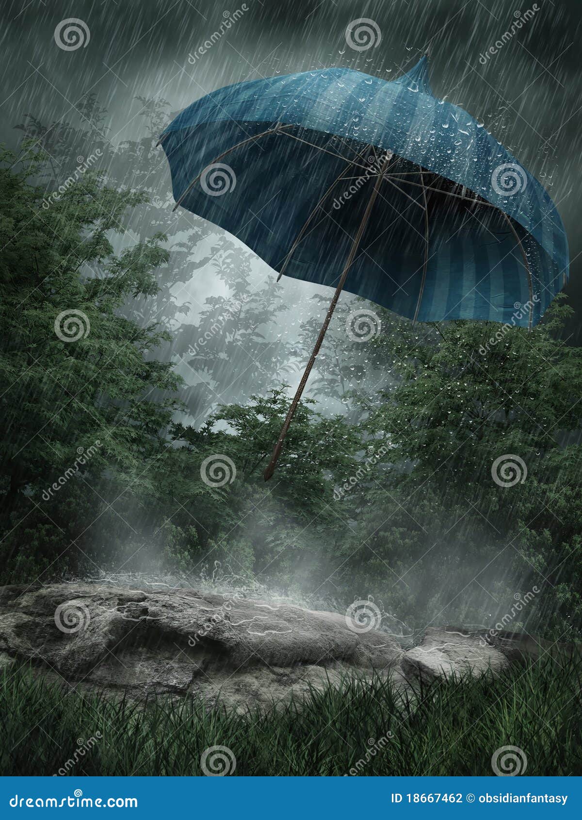 Nature scene with rainy day in the field Vector Image