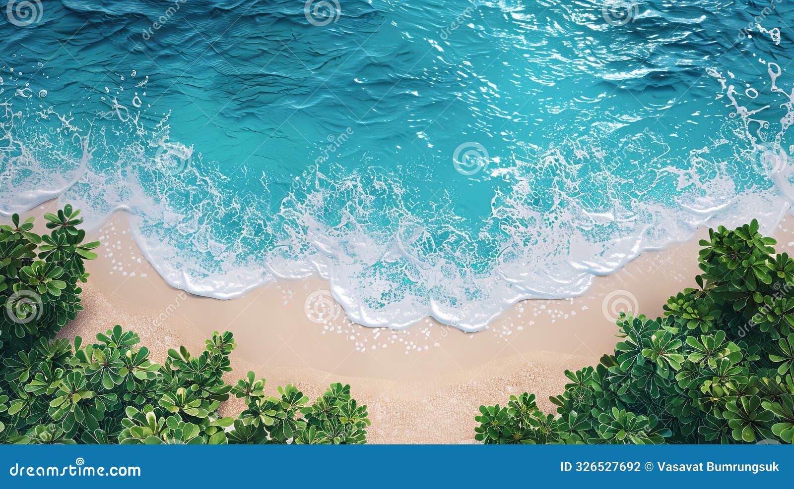 rainy season beach, flat , top view, coastal theme, 3d render, analogous color scheme