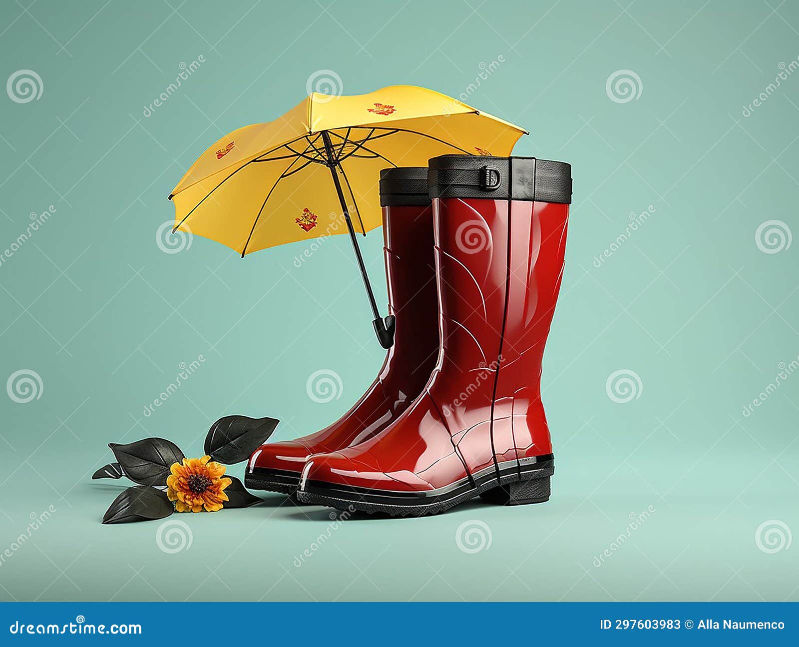 Rainy Season Rubber Boots with Umbrella Stock Illustration Illustration of rainboots, nature