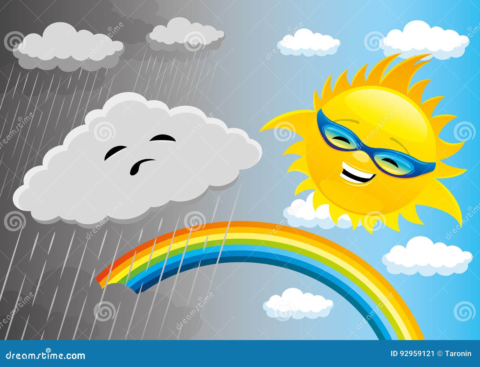 Rainy and sunny weather. stock vector. Illustration of happiness