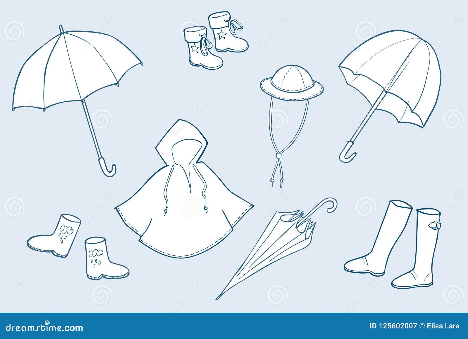 Blue Rainy Weather Clothes Vector Sketch Illustrations Stock ...