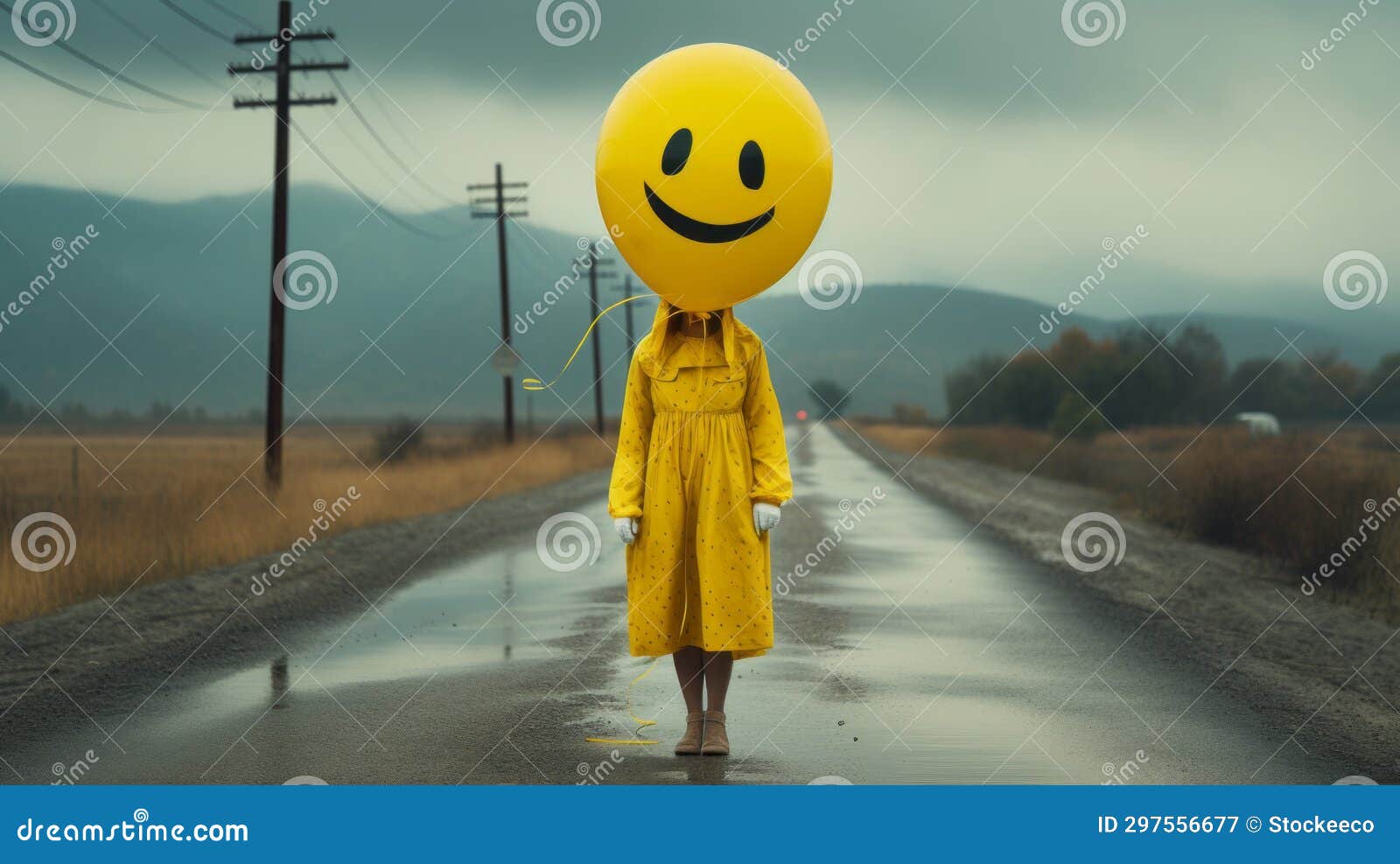 emotional landscapes: a smiley-faced person in a yellow jacket
