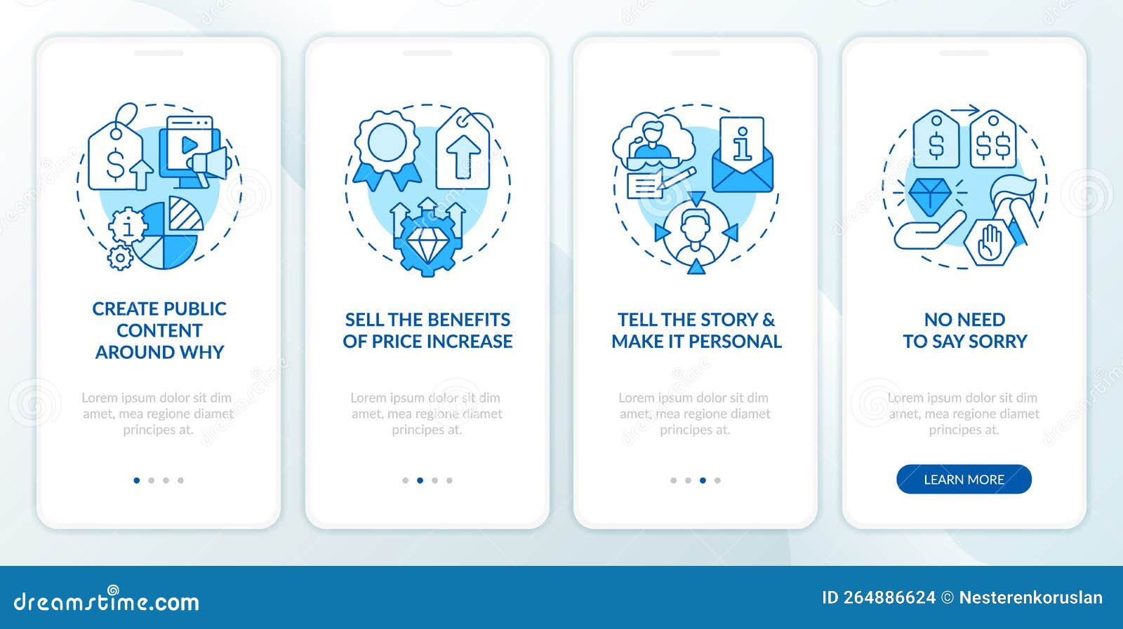 Raise Prices and Retain Customers Blue Onboarding Mobile App Screen ...