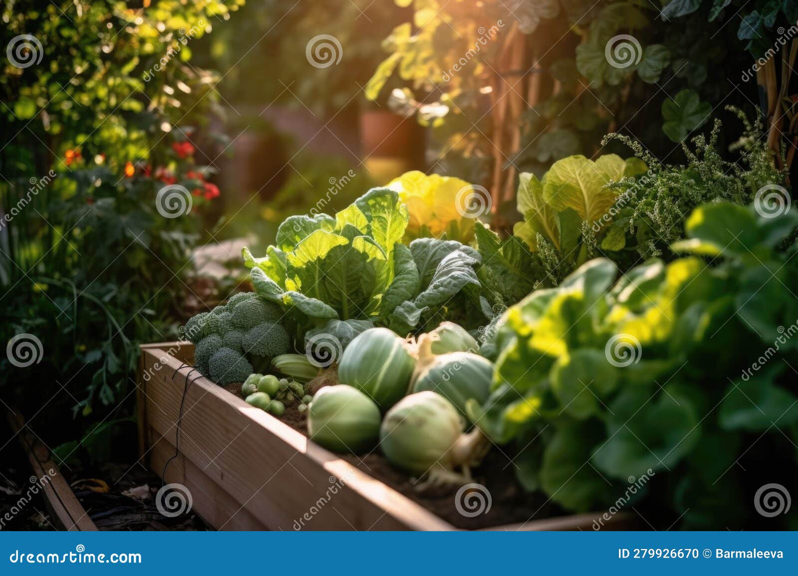 Raised Bed Gardens for Growing Vegetables or Composting. Generative AI Stock Illustration