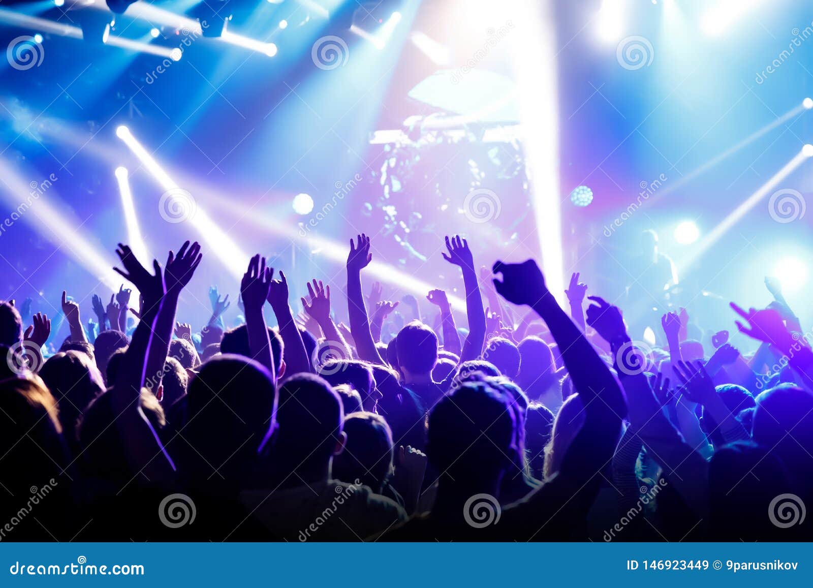Raised Hands in Honor of a Musical Show on Stage Stock Image - Image of ...