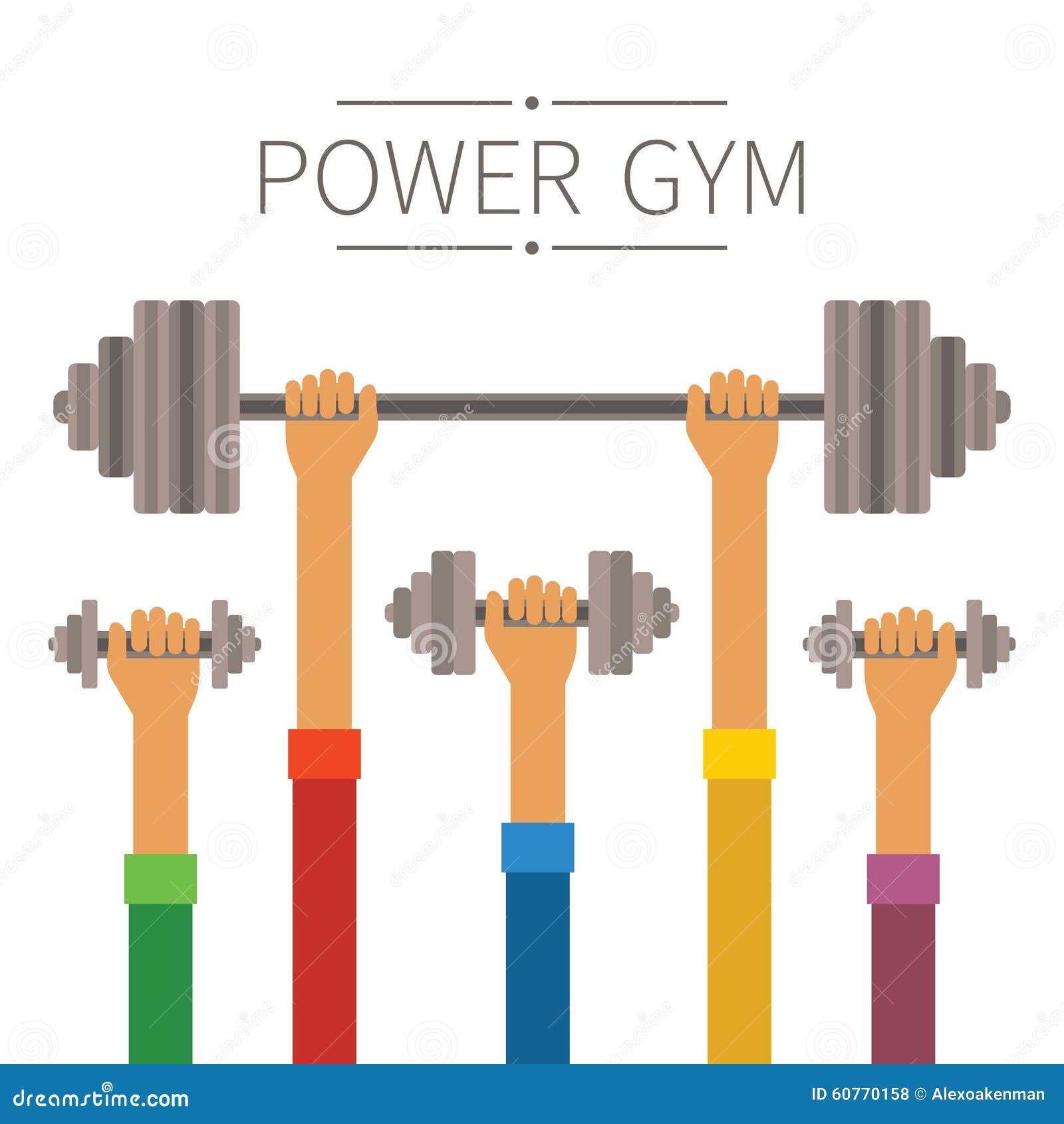 Raised Hands with Power Gym Equipment Concept in Flat Style Stock Vector Illustration of style