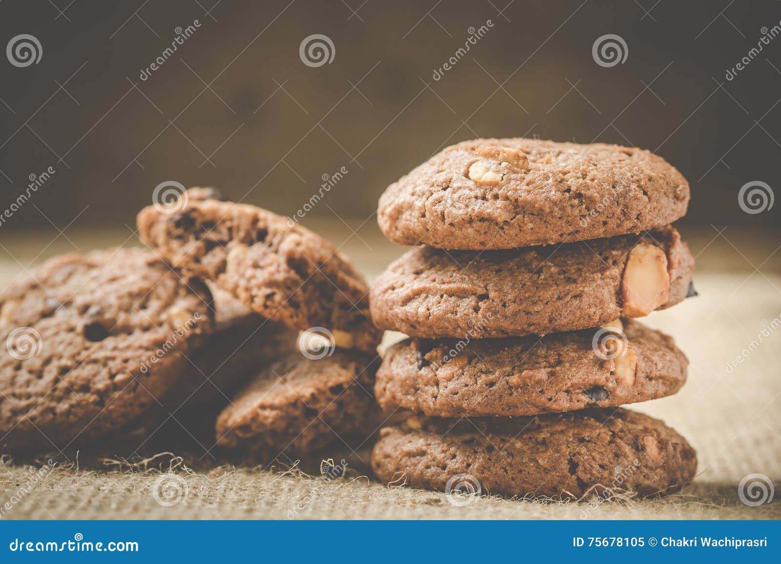 Raisin and Almond Chocolate Cookie Stock Image Image of coffee