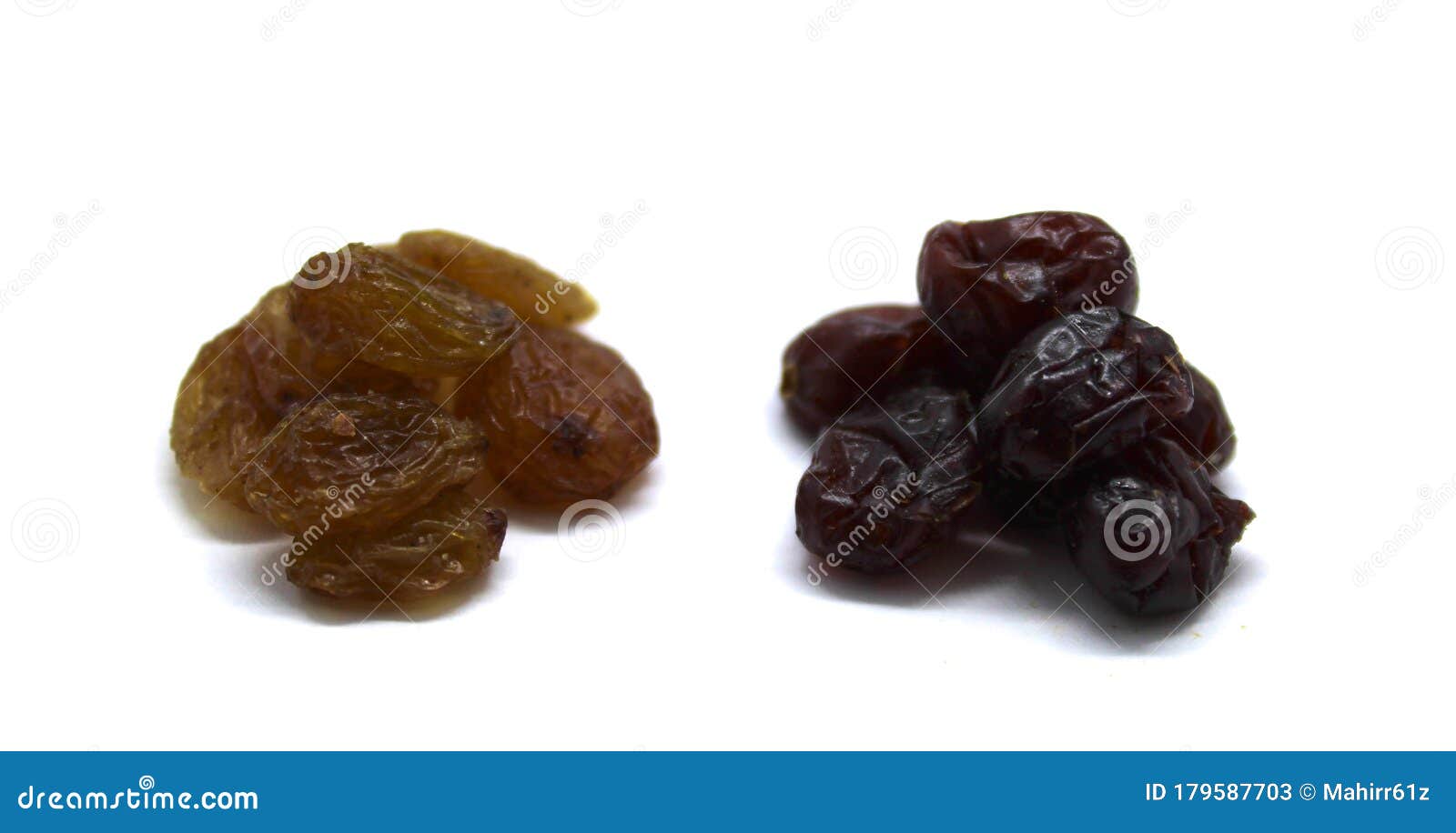 Raisins and Dried Cranberries Isolated on White Background Stock Image
