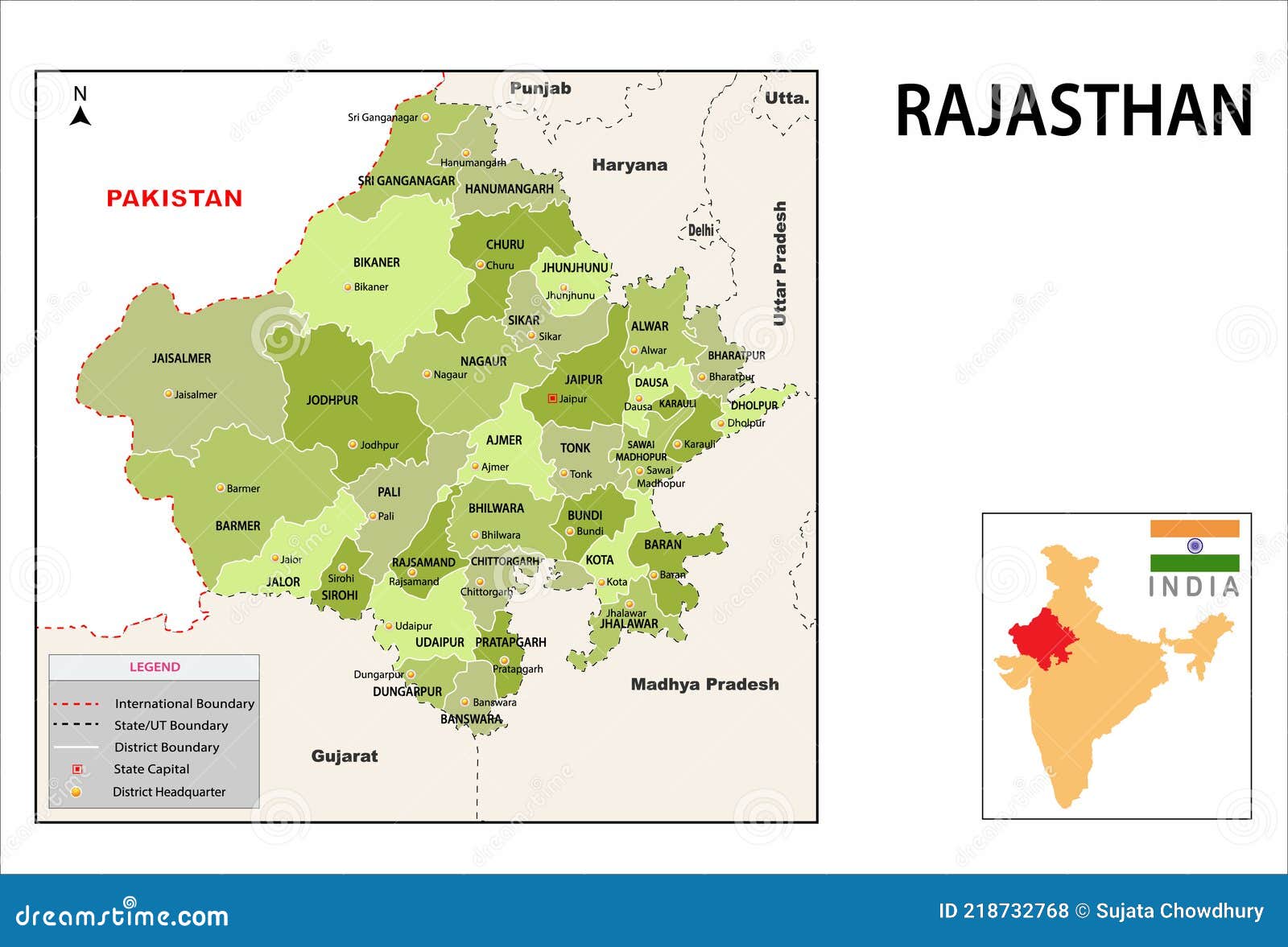 Rajasthan Map. Political and Administrative Map of Rajasthan with