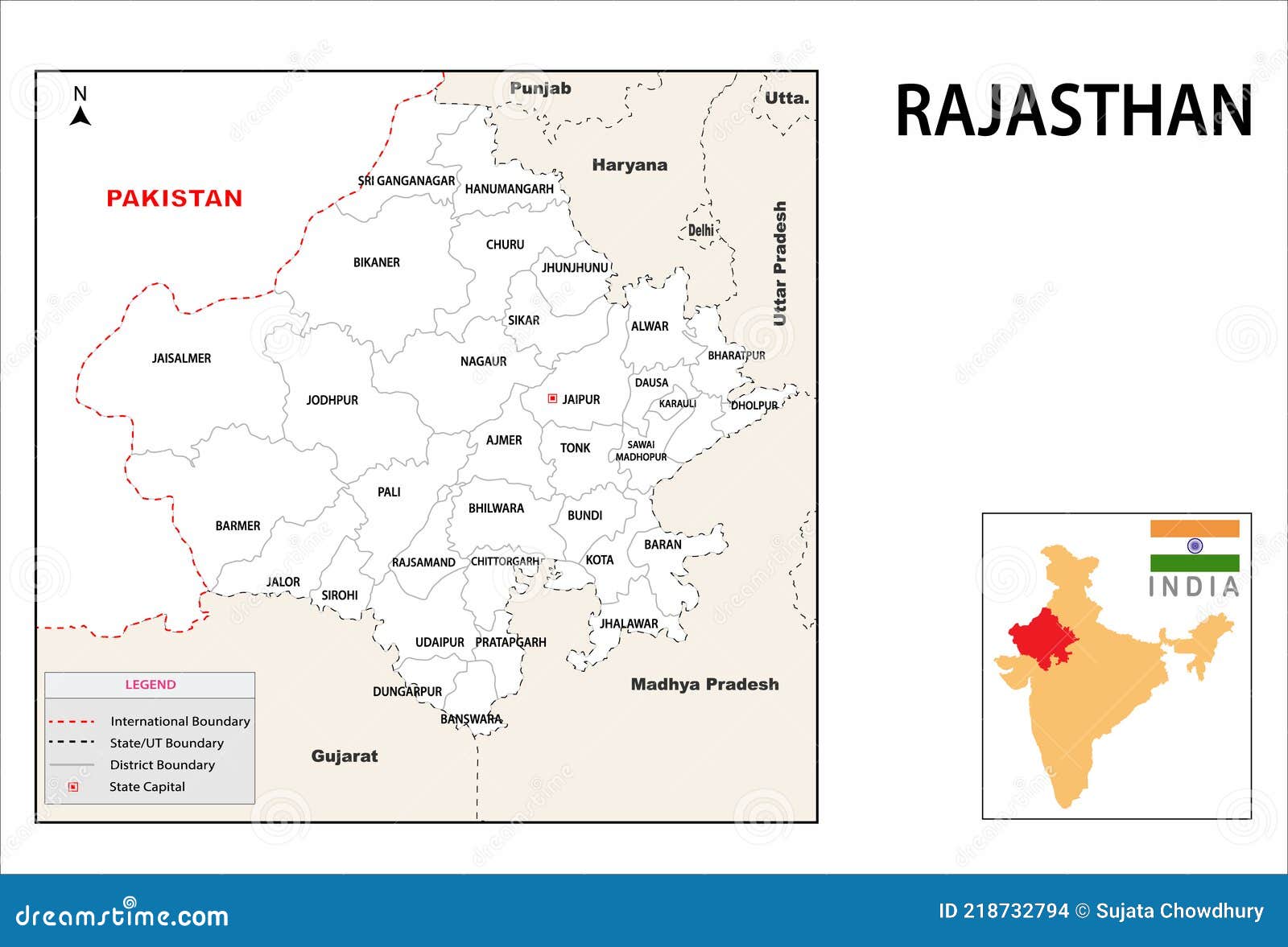 Rajasthan Map. Political and Administrative Map of Rajasthan with