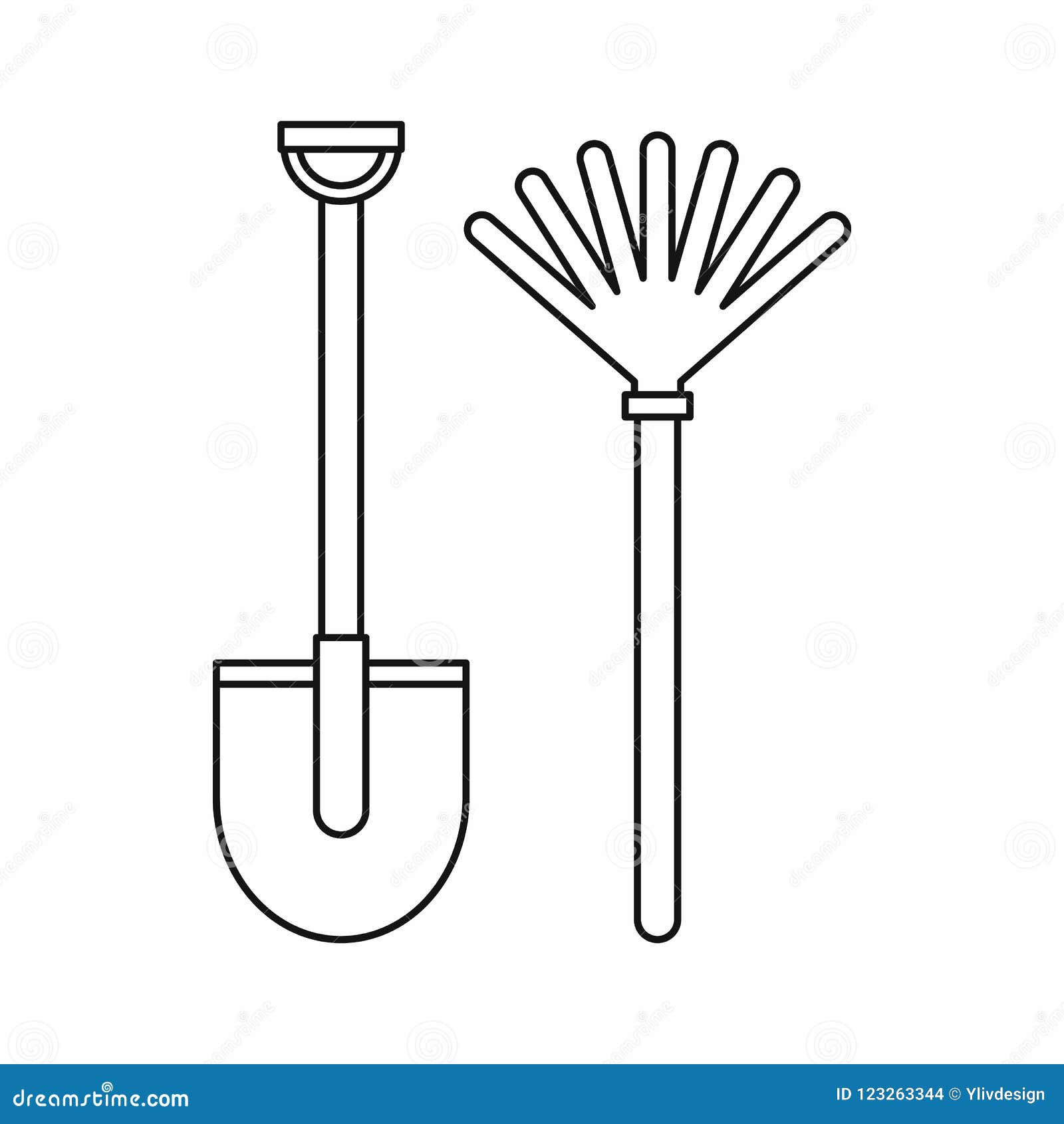 Rake and Shovel Icon, Outline Style Stock Illustration - Illustration ...