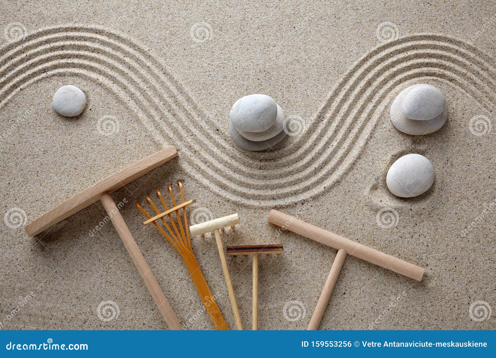 A Rake in a Zen Rock Garden, Preparing the Sand. Top View Stock Photo -  Image of detail, design: 159553256