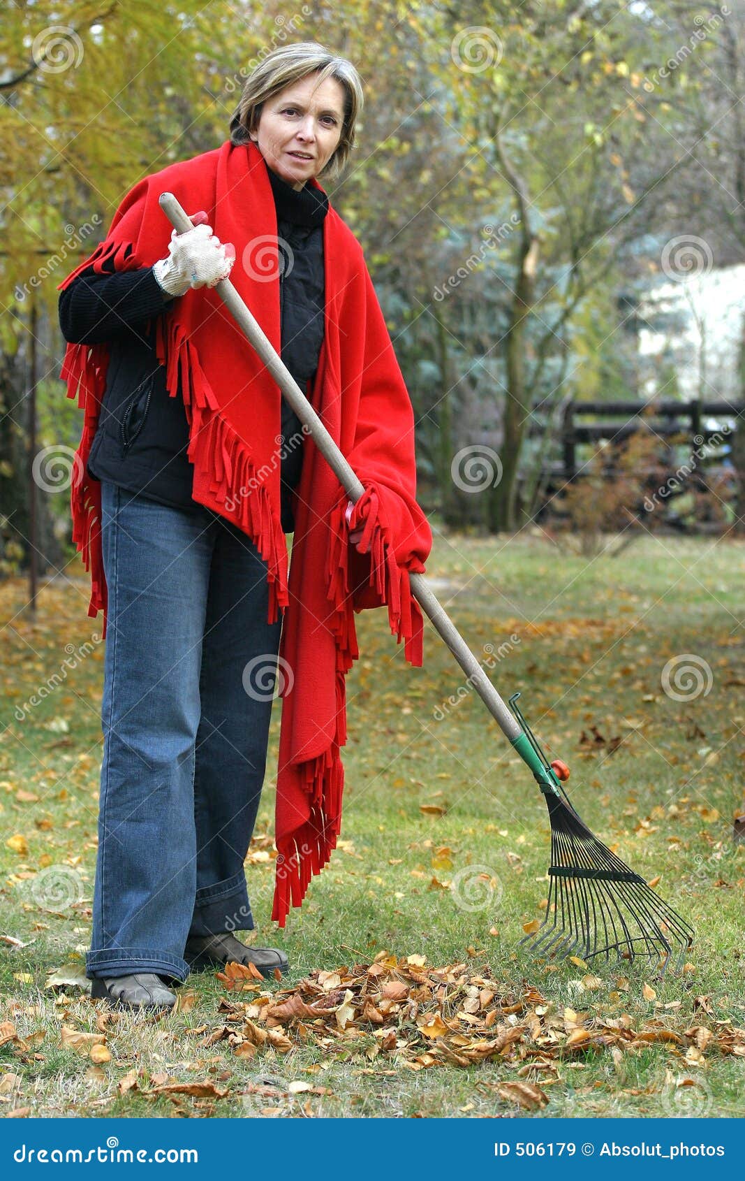 Raking stock image. Image of woman, aged, raking, casual 506179