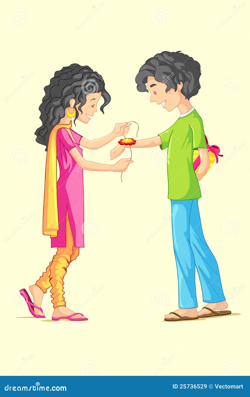 Ilustración del hermano y de la hermana que atan rakhi en Raksha Bandhan