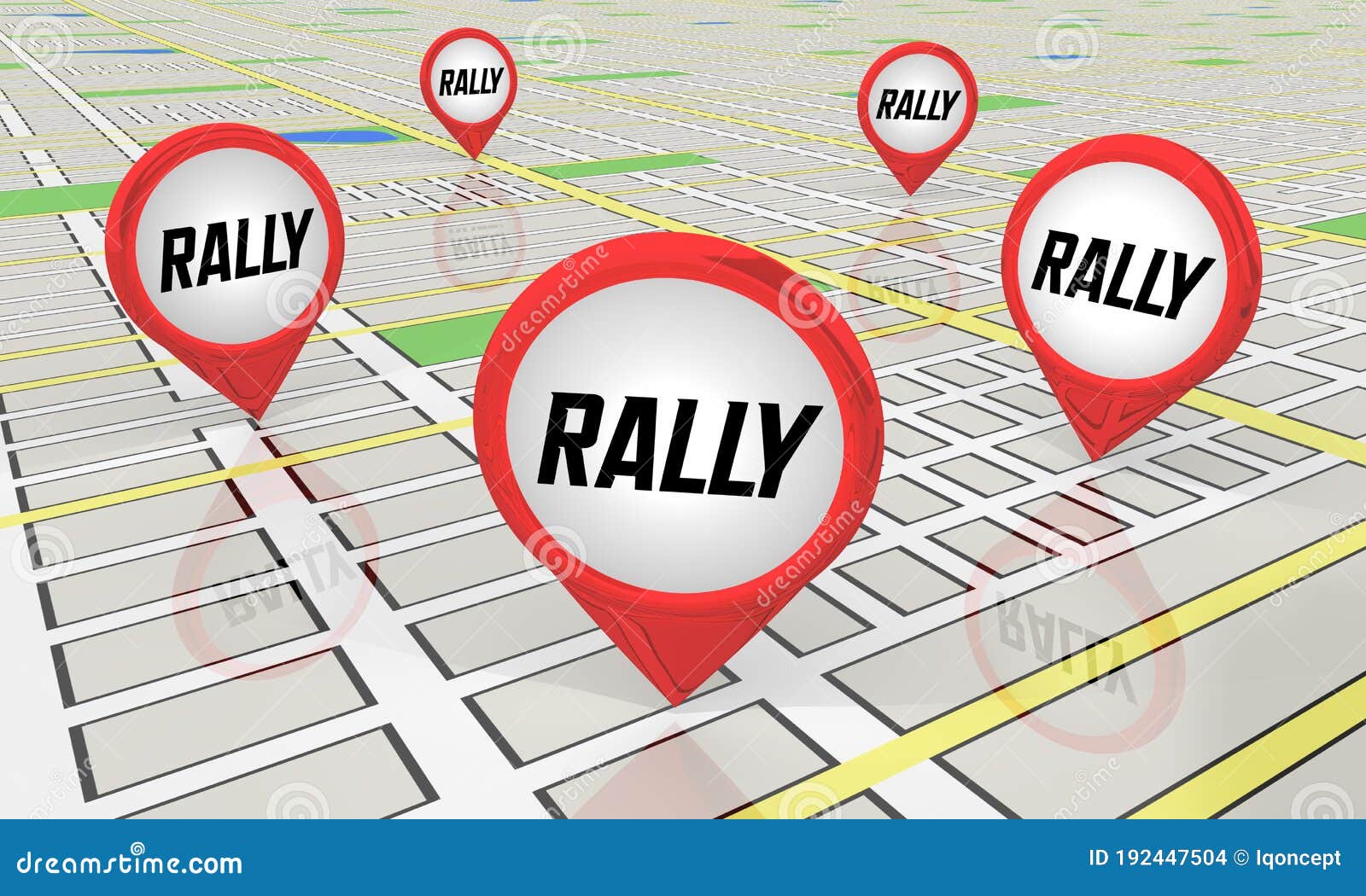 rally locations map pins events planned spots areas 3d 