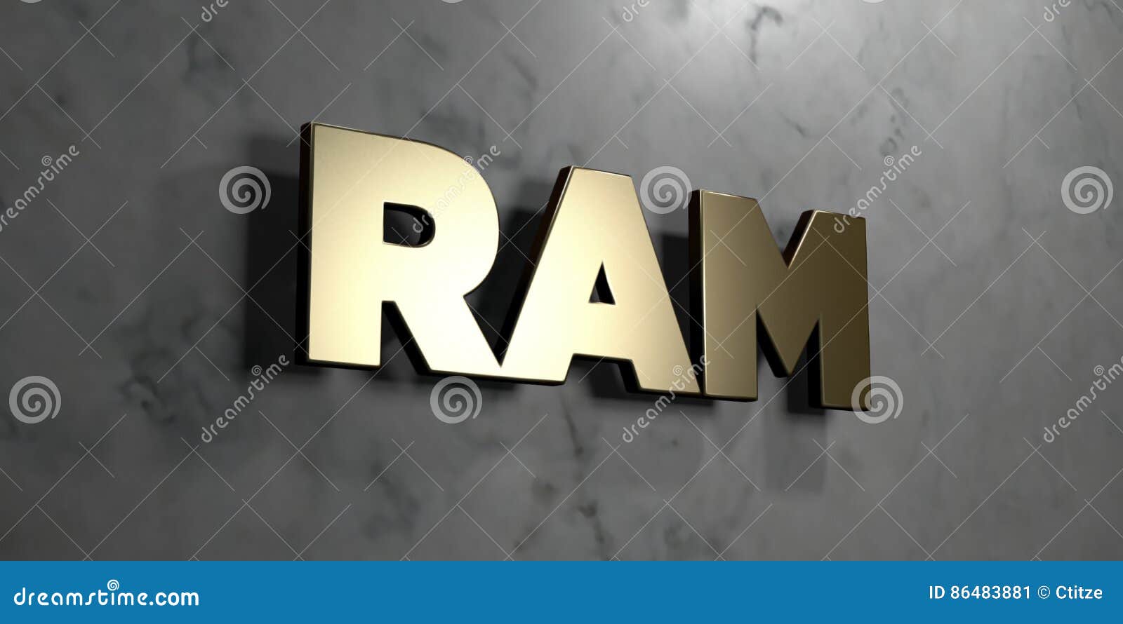 Ram - Gold Sign Mounted on Glossy Marble Wall - 3D Rendered ...