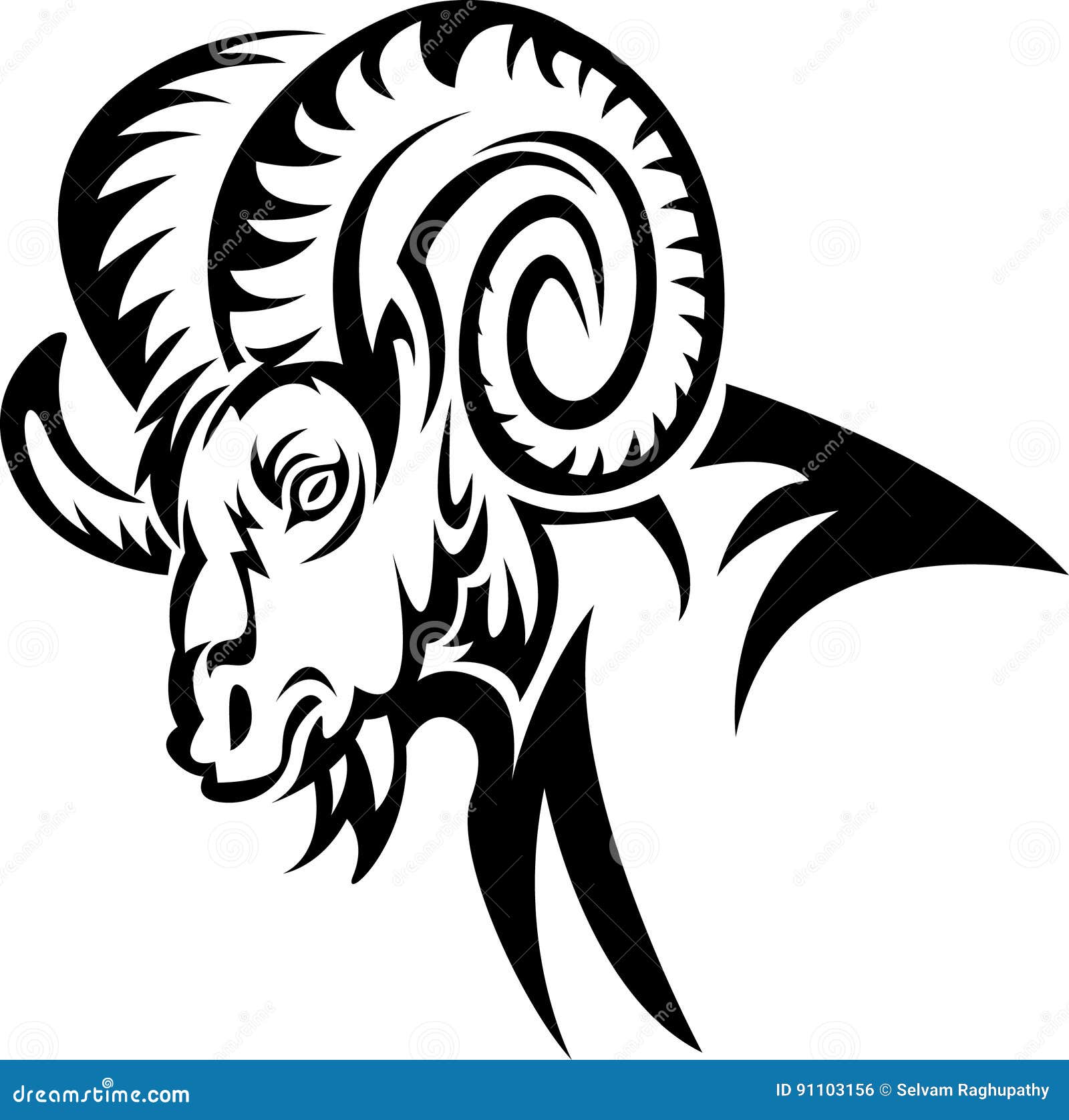 Ram head stock vector. Illustration of strength, bighorn - 91103156