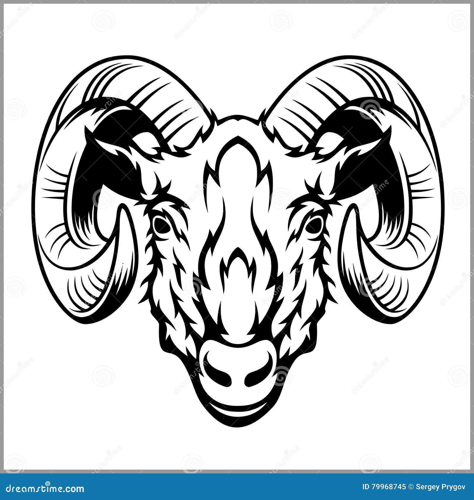 Ram Head Logo or Icon in Black and White. Stock Vector - Illustration ...
