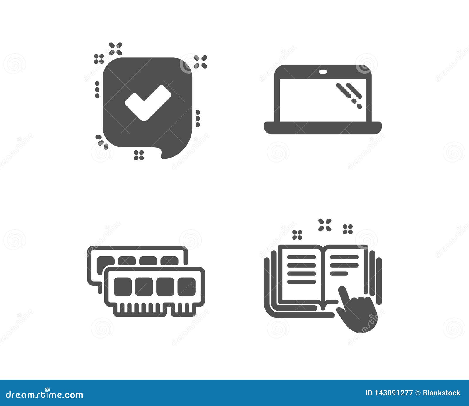ram, laptop and confirmed icons. technical documentation sign. 