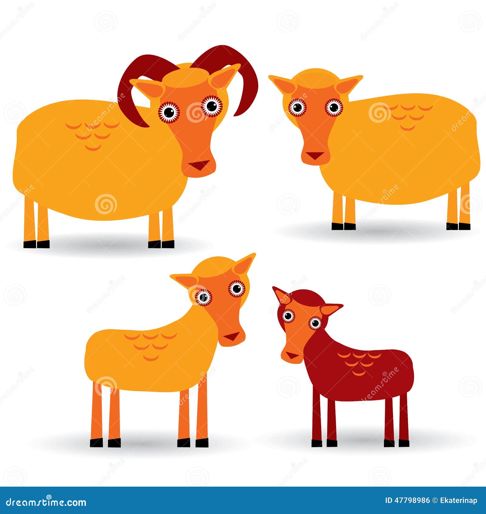 Ram, Mutterschaf und Lamm Satz lustige Tiere mit Jungen auf weißem Hintergrund Vektor