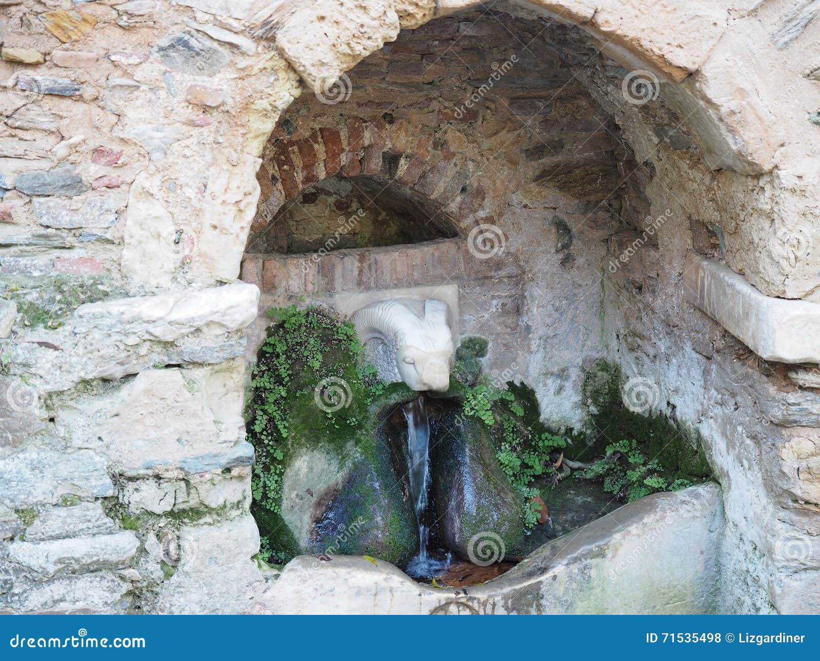Ram S Head Fountain - Kesariani Monastery - Athens Stock Photo - Image