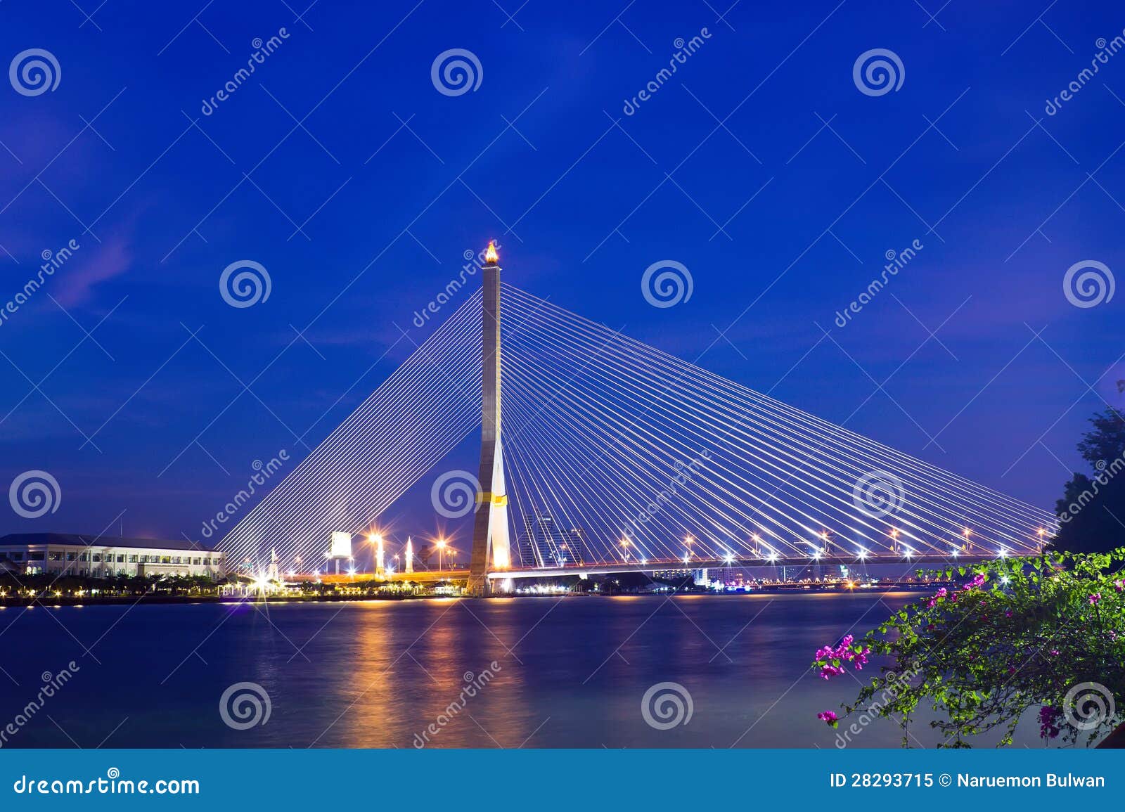 The Rama 8 Bridge at twilight time in Bangkok, Thailand