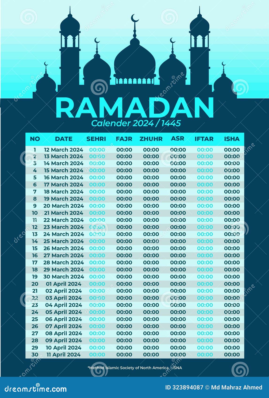 ramadan calendar schedule - fasting and prayer time guide.