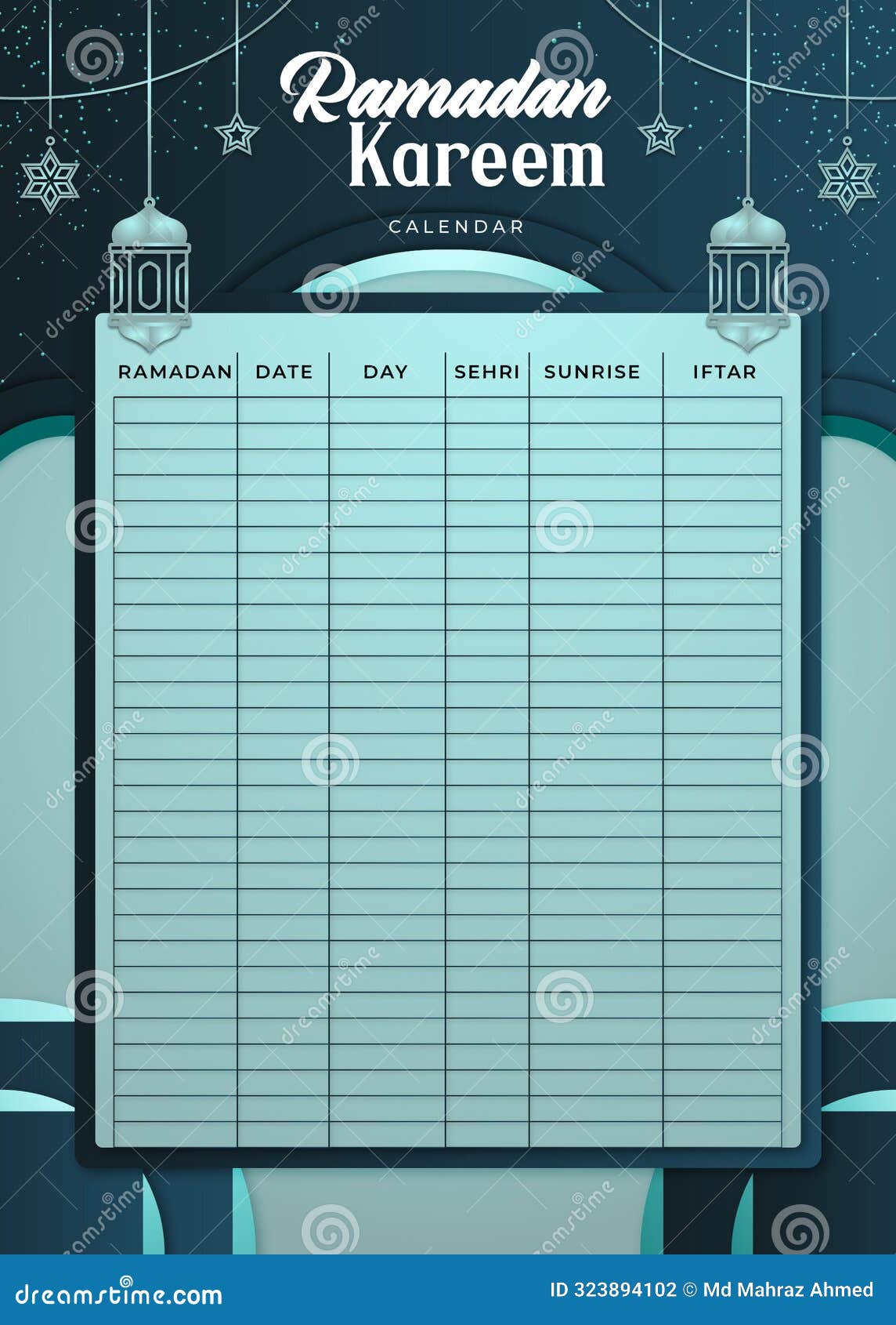 ramadan calendar schedule - fasting and prayer time guide.