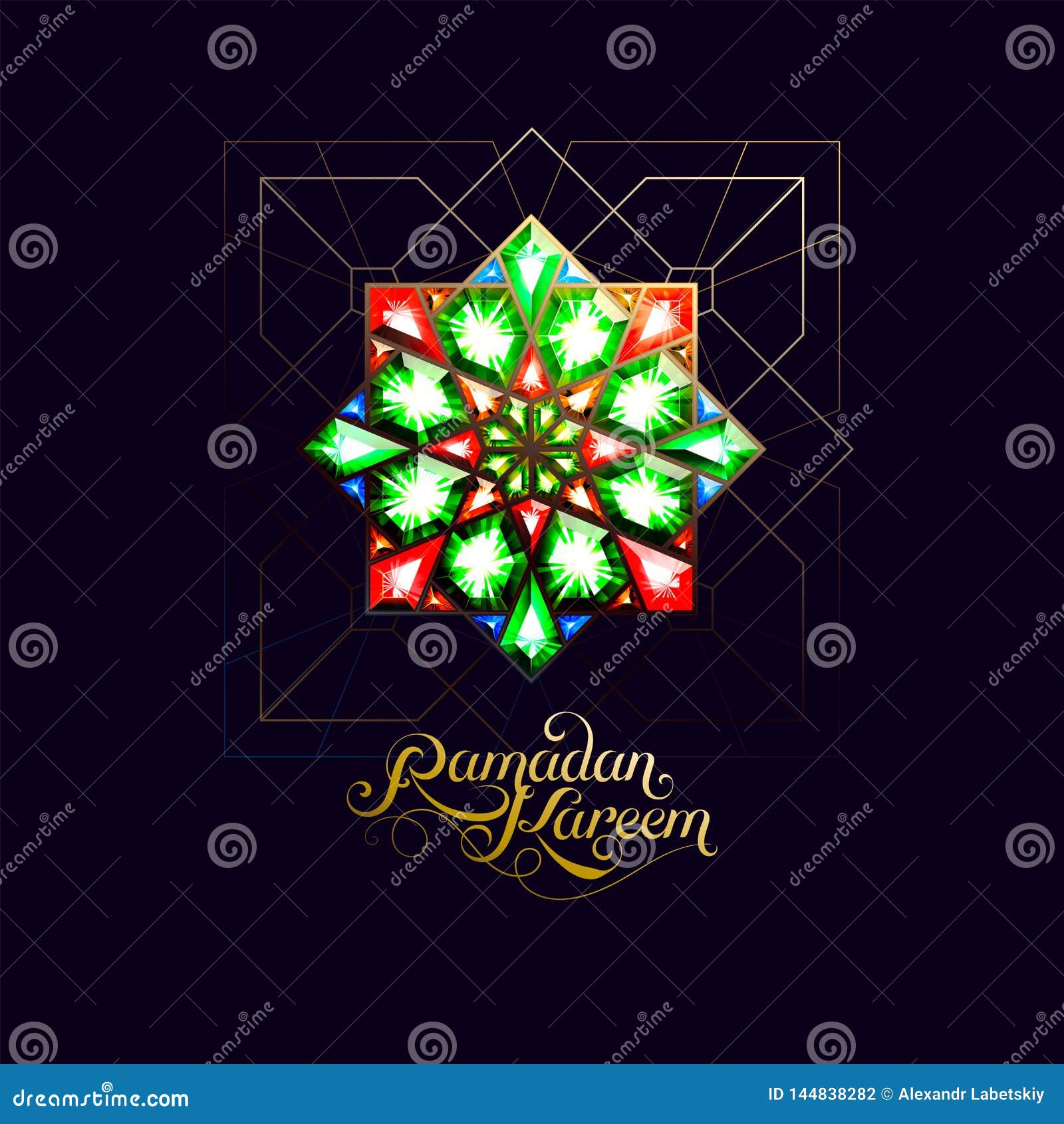 ramadan kareem. abstract girih flower encrusted with color crystals.  . islamic jewelry ornament