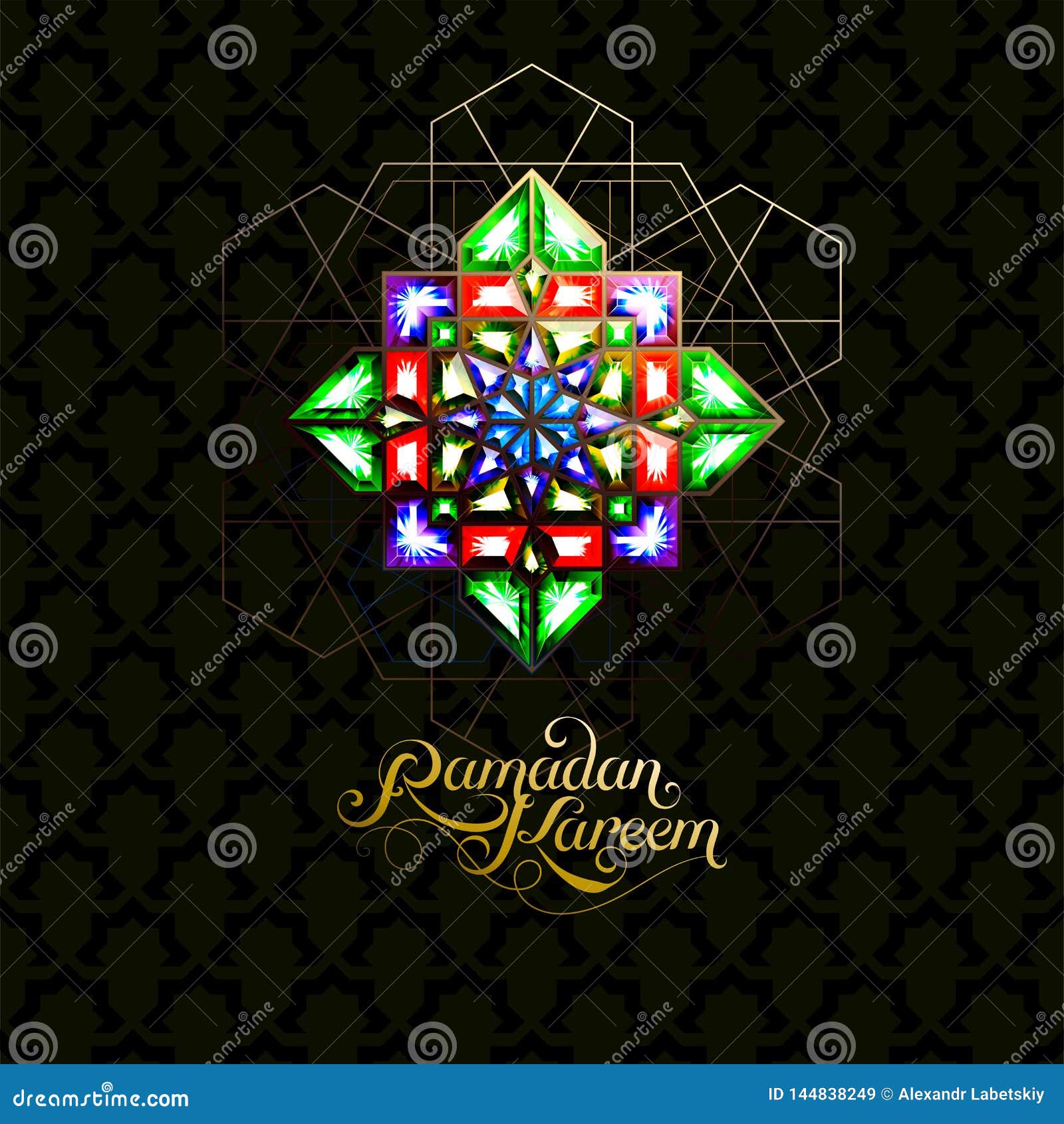 ramadan kareem. abstract girih flower encrusted with color crystals.  . islamic jewelry ornament