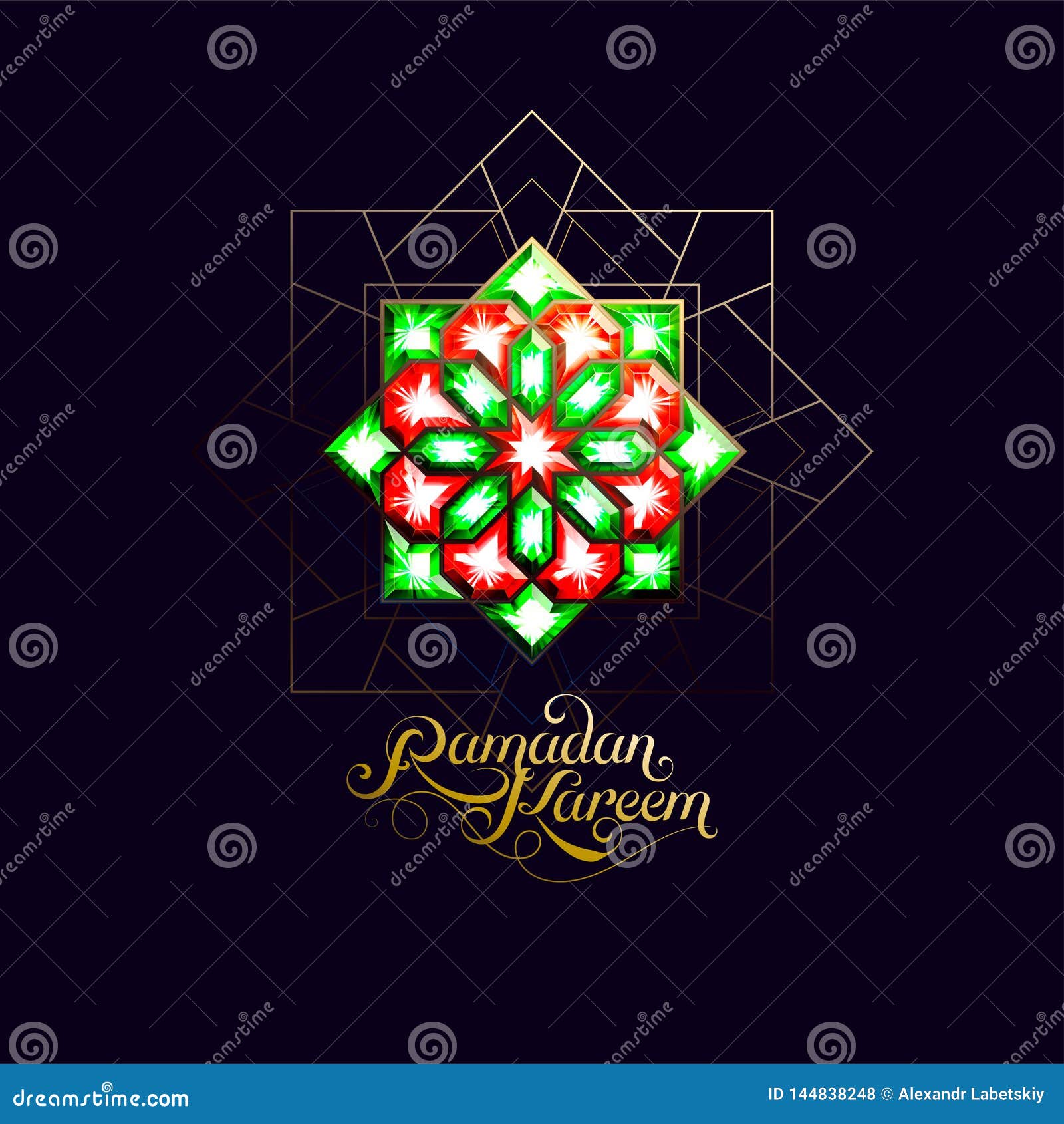 ramadan kareem. abstract girih flower encrusted with color crystals.  . islamic jewelry ornament