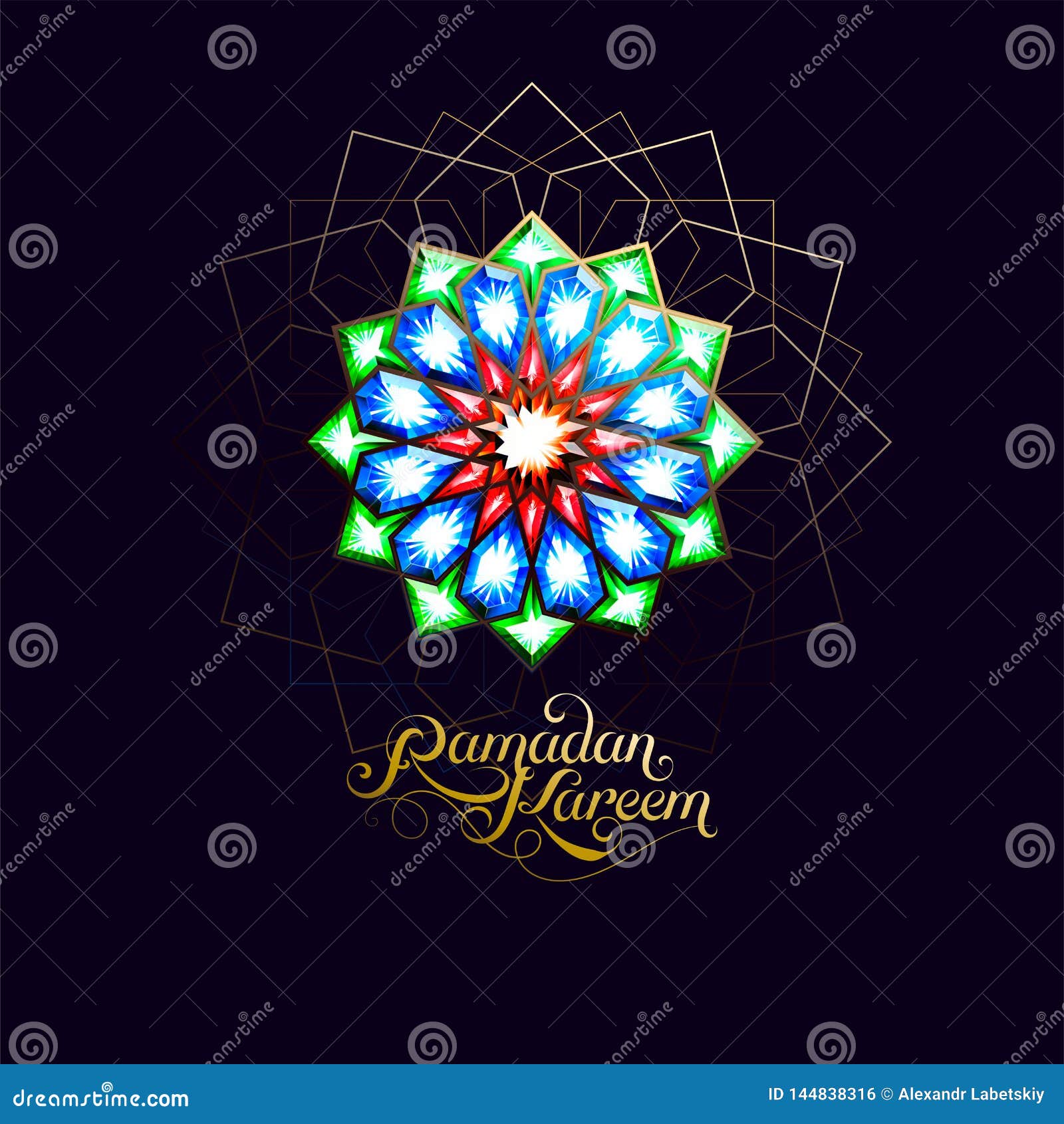 ramadan kareem. abstract girih flower encrusted with color crystals.  . islamic jewelry ornament