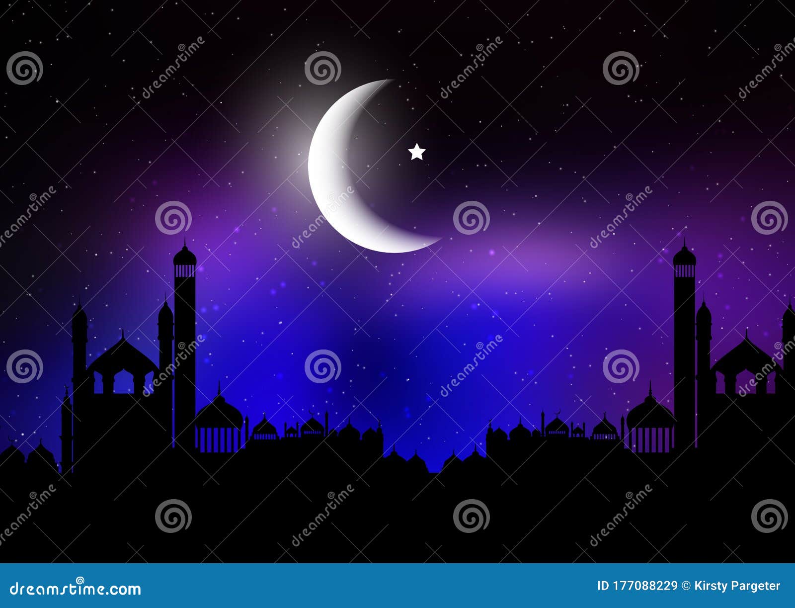 10x10ft Mosque Silhouette in Night Sky Backdrop Islamic Crescent Moon Star Fantasy Lantern Photography Background Muslim Allah Culture Eid Holiday Magic Wish Arabian Nights Fairy Tale Props