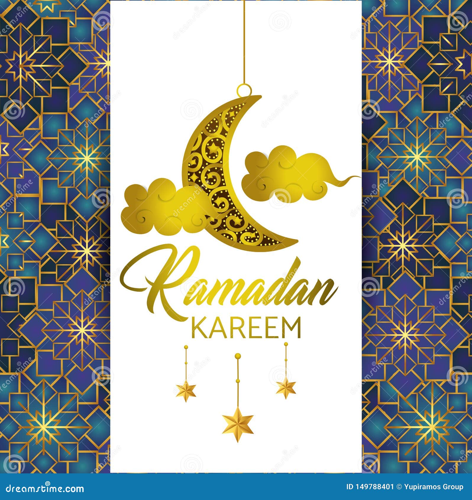 Ramadan Kareem And Card With Moon And Clouds Stock Vector