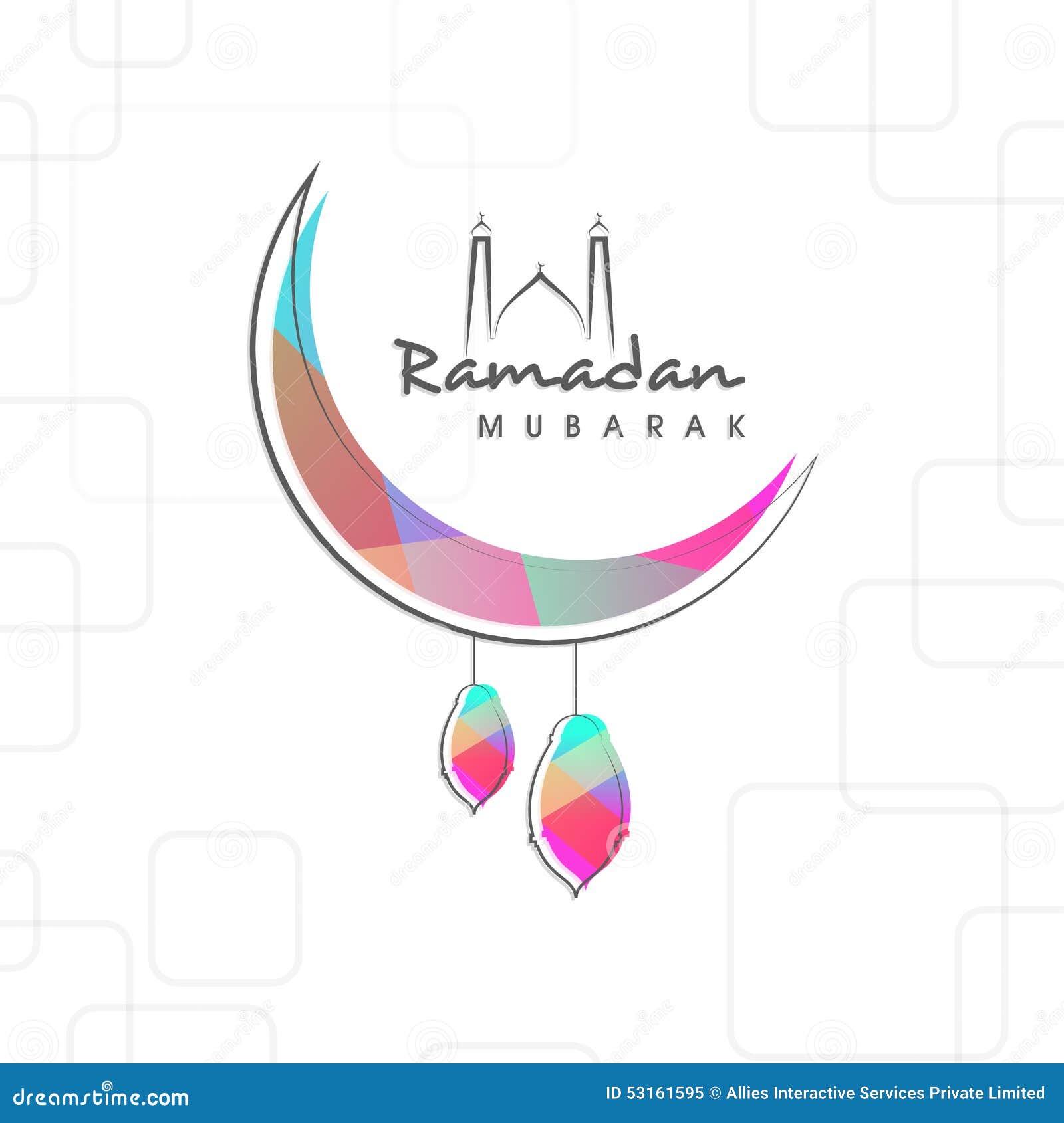 Ramadan Kareem Celebration With Arabic Lamps And Moon 