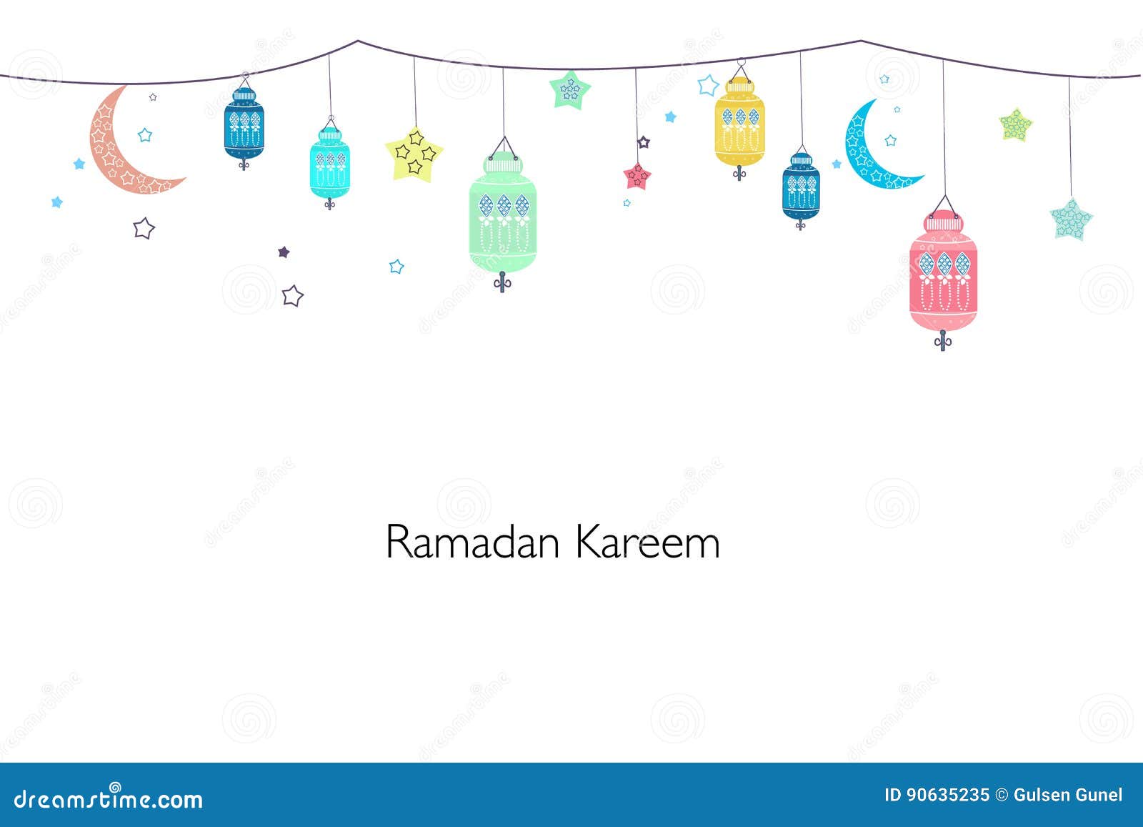 ramadan kareem with colorful lamps, crescents and stars. traditional black lantern of ramadan background