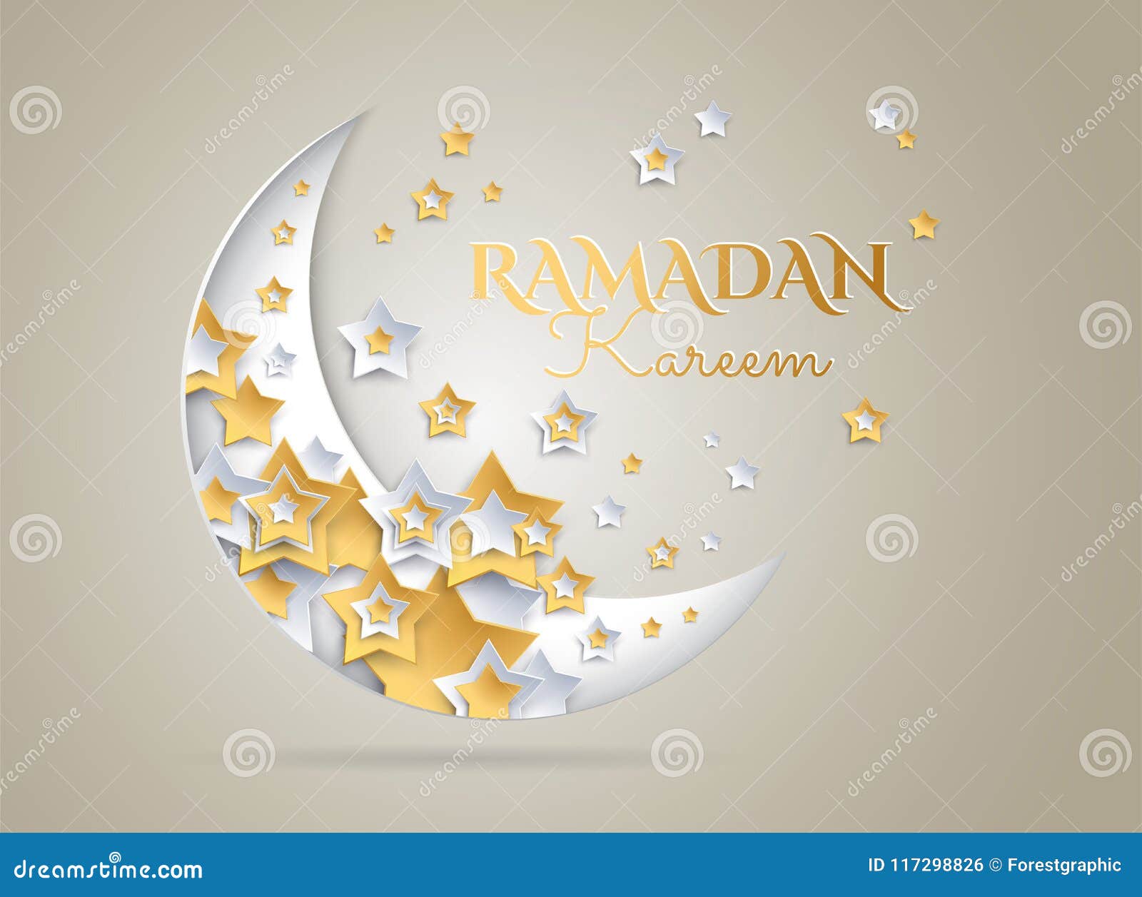Ramadan Kareem Golden Background with Beautiful Moon and Stars ...