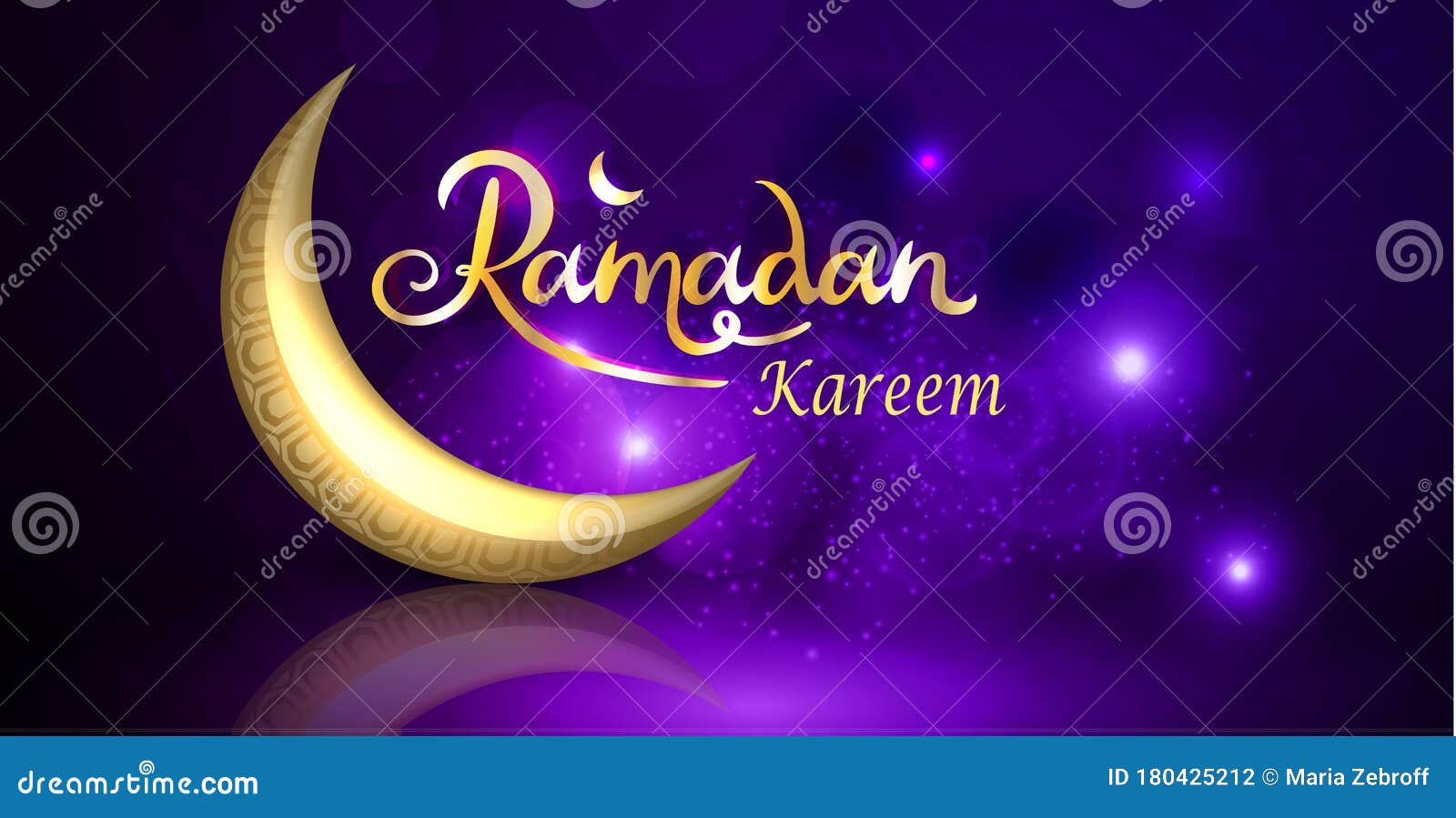 ramadan kareem greeting on blurred background with half moon