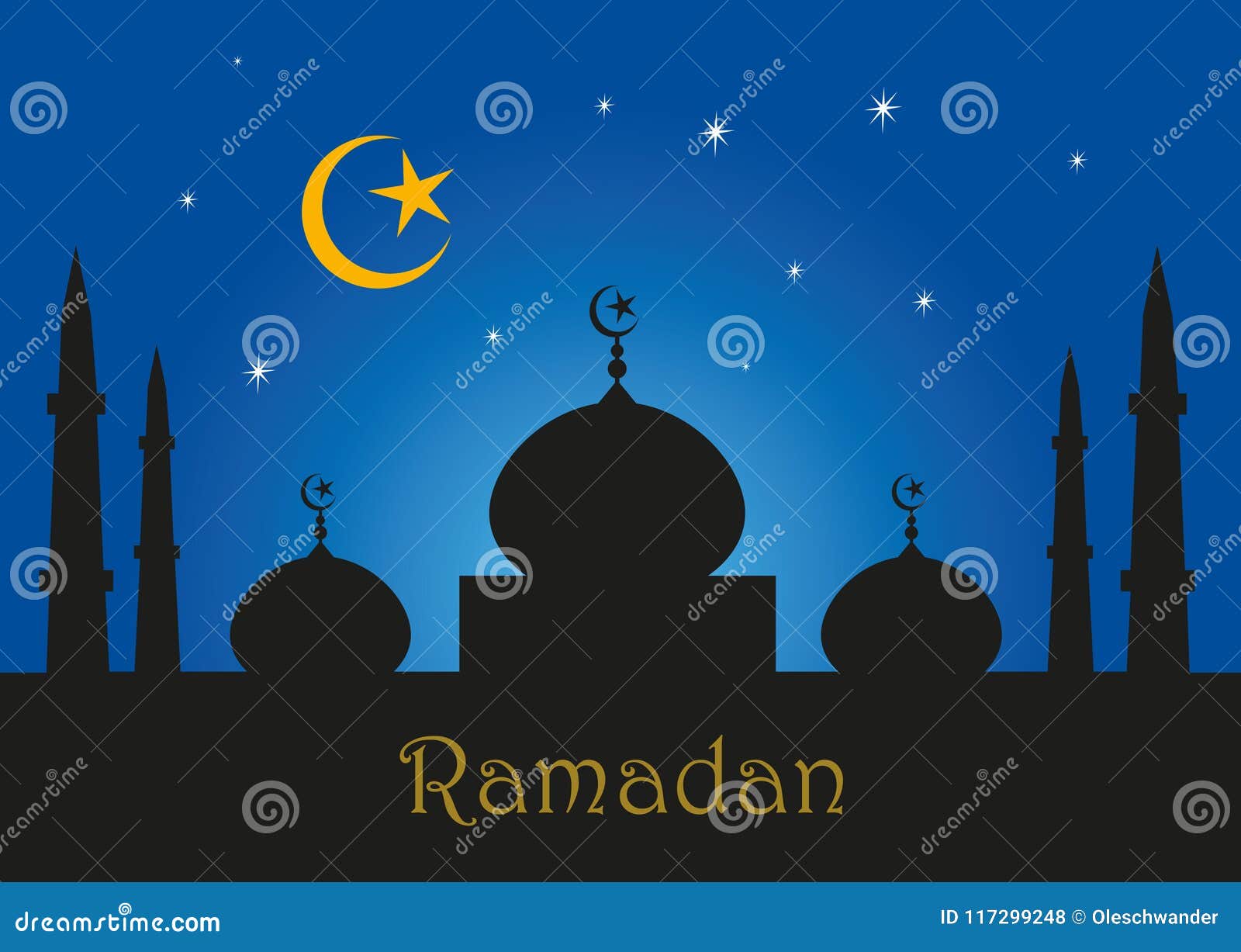 Ramadan Kareem Greeting Illustration With Minarets And Mosques In