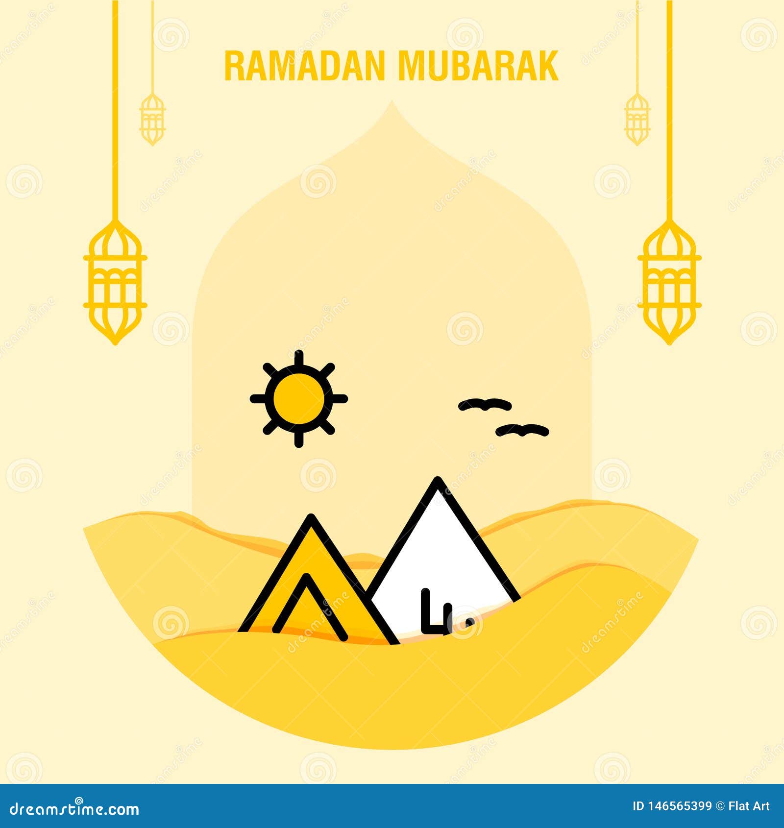 Ramadan Kareem Greeting Template Islamic Crescent And Arabic Lantern