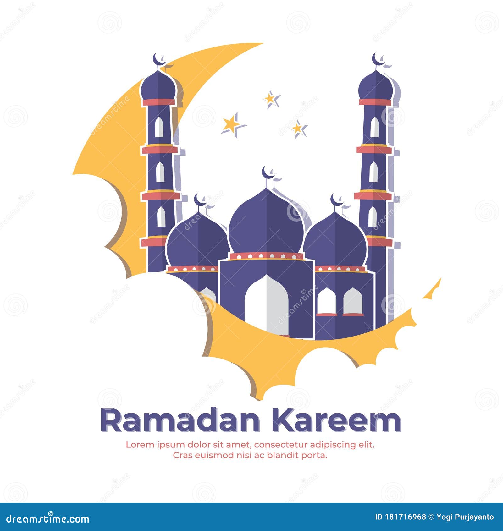 Ramadan Kareem Poster Design With Mosque Moon And Cloud Flat Design