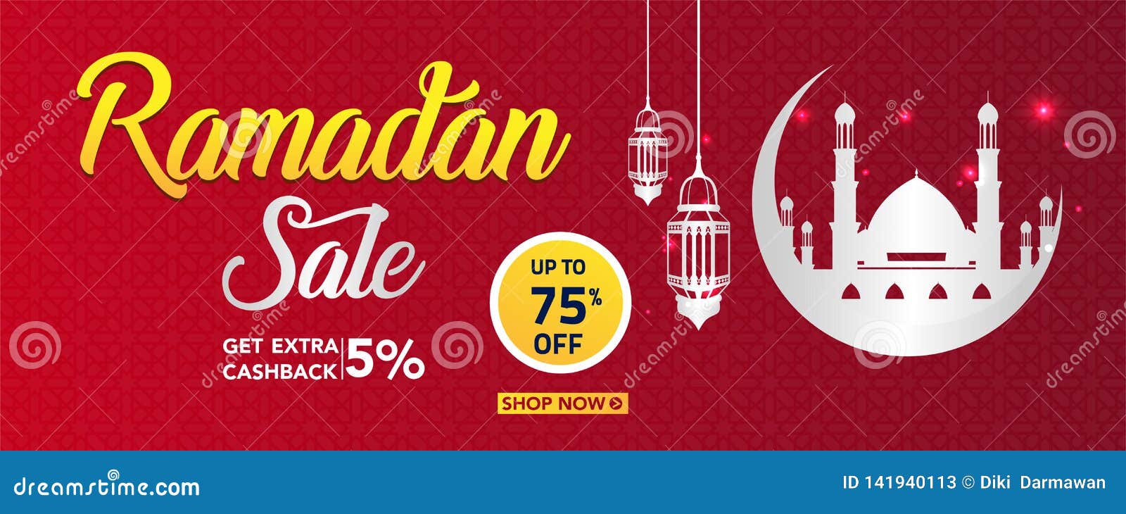 Ramadan Kareem Sale Offer Banner Design With Ornament Lantern Moon