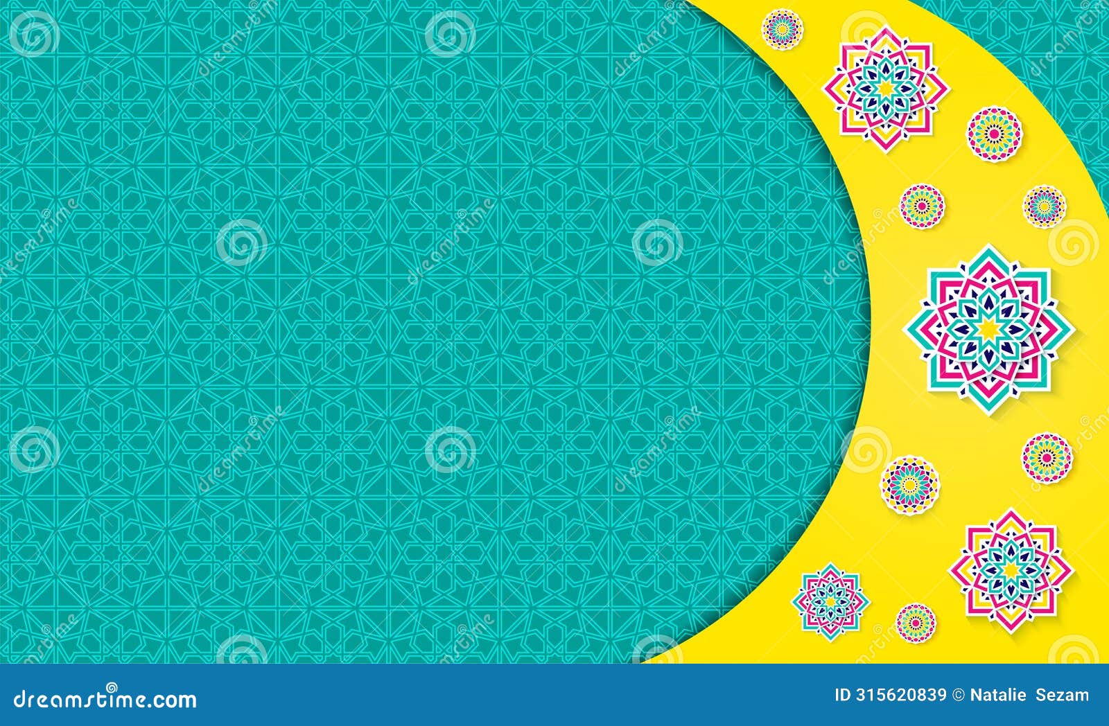 ramadan kareem  greeting card. islamic invitate  with moon and paper cut flowers in eastern style. arabic