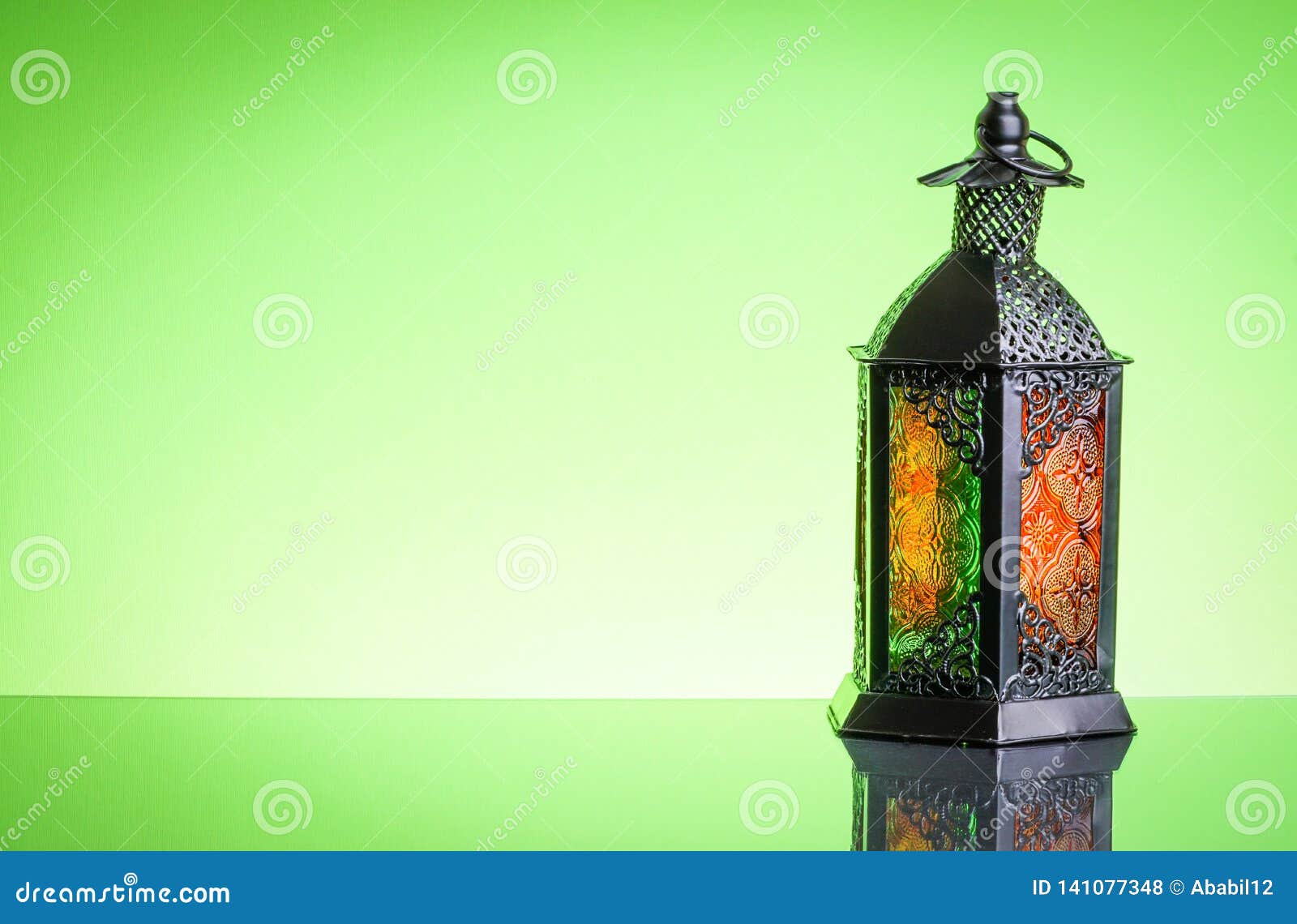 Ramadan Lantern or Arabic Decoration Lamp on Green Background Stock Photo -  Image of fitr, bokeh: 141077348