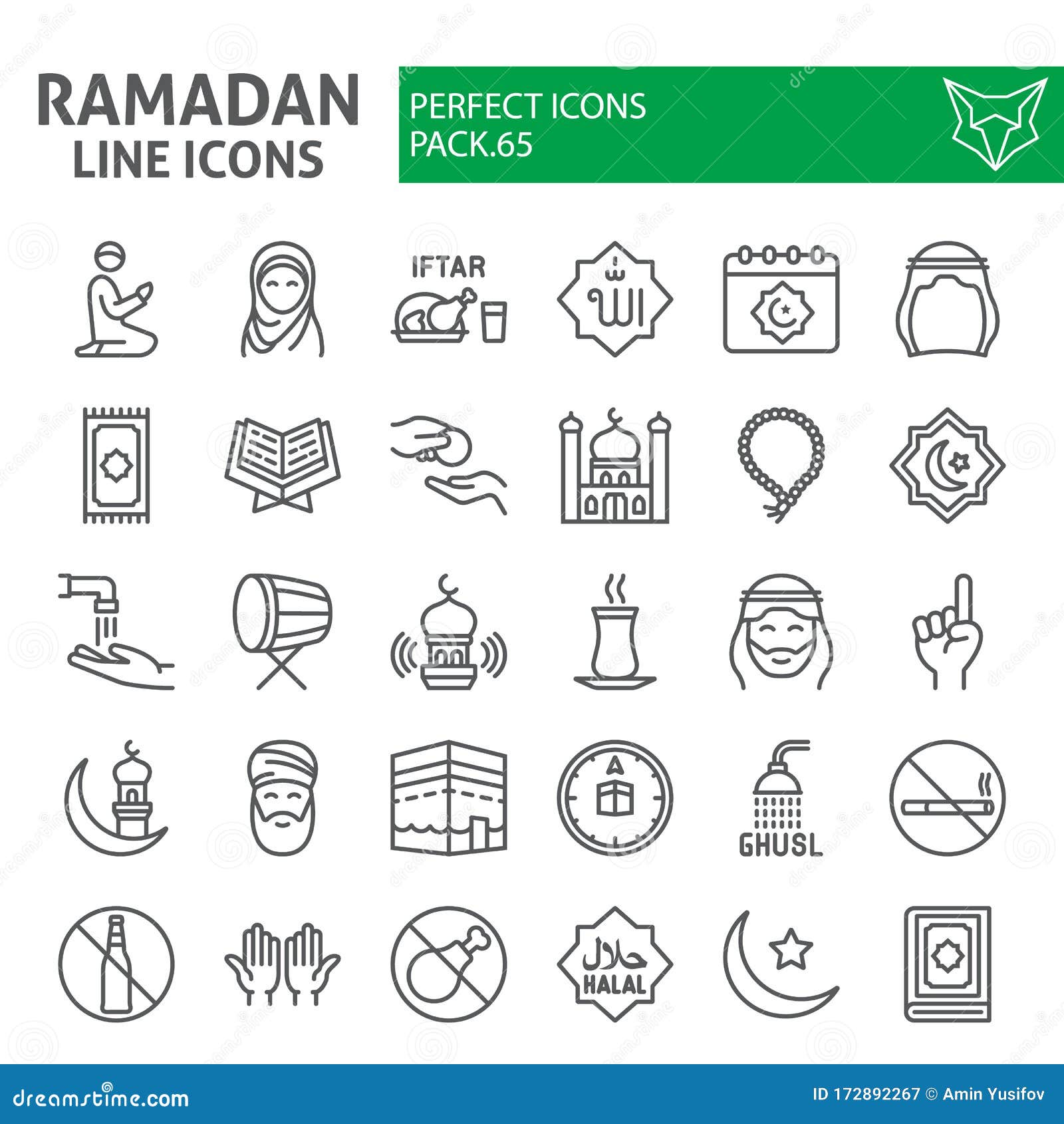 ramadan line icon set, islamic holiday s collection,  sketches, logo s, islam icons, muslim day