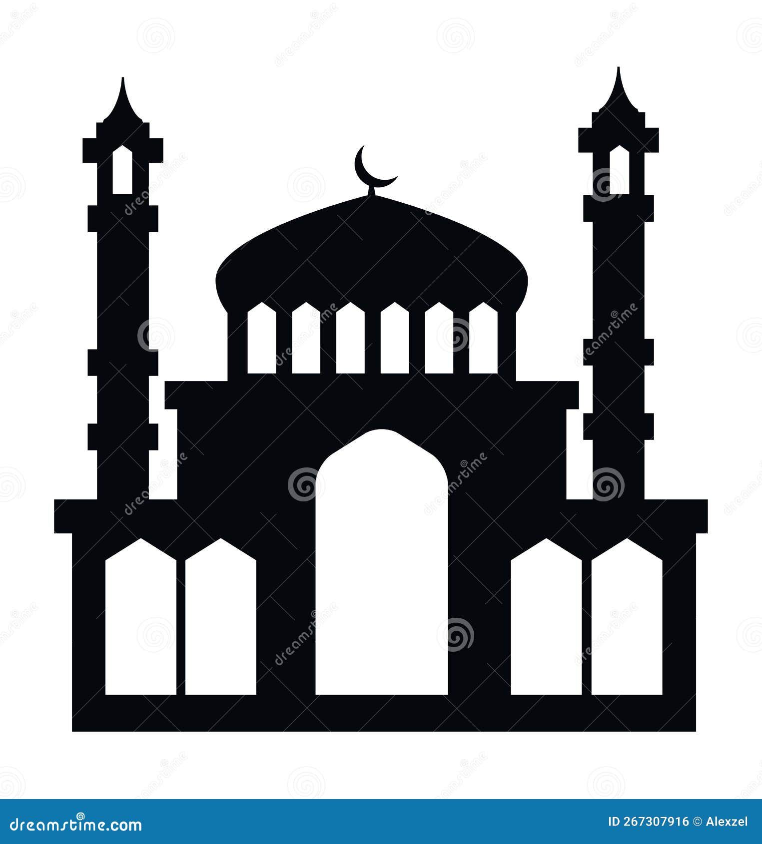 The Black Silhouettes of Islamic Ramadan Cityscapes Stock Vector
